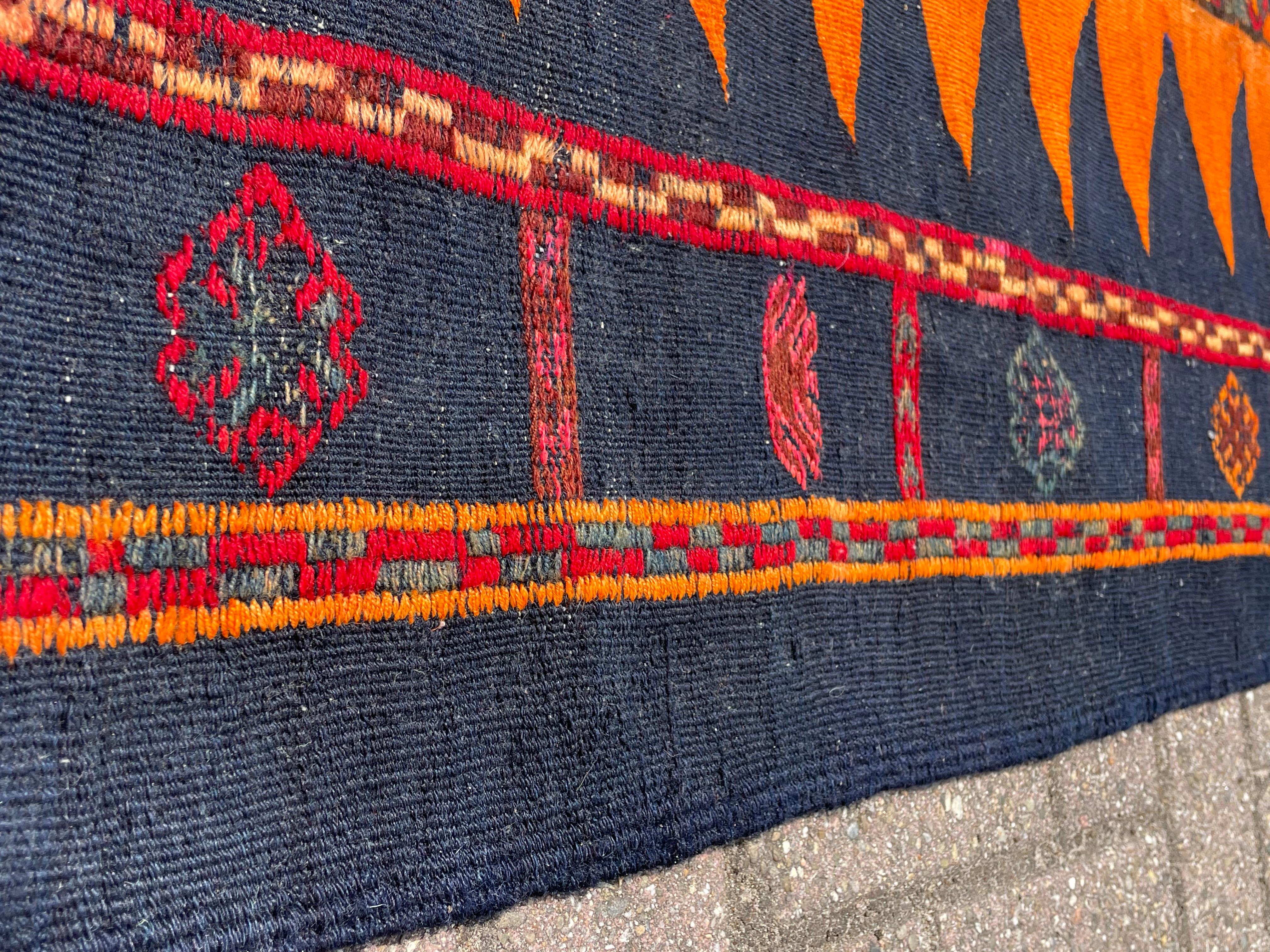 Dyed Stunning & Large Size Hand Knotted Kilim Rug Midcentury Design w. Vibrant Colors For Sale