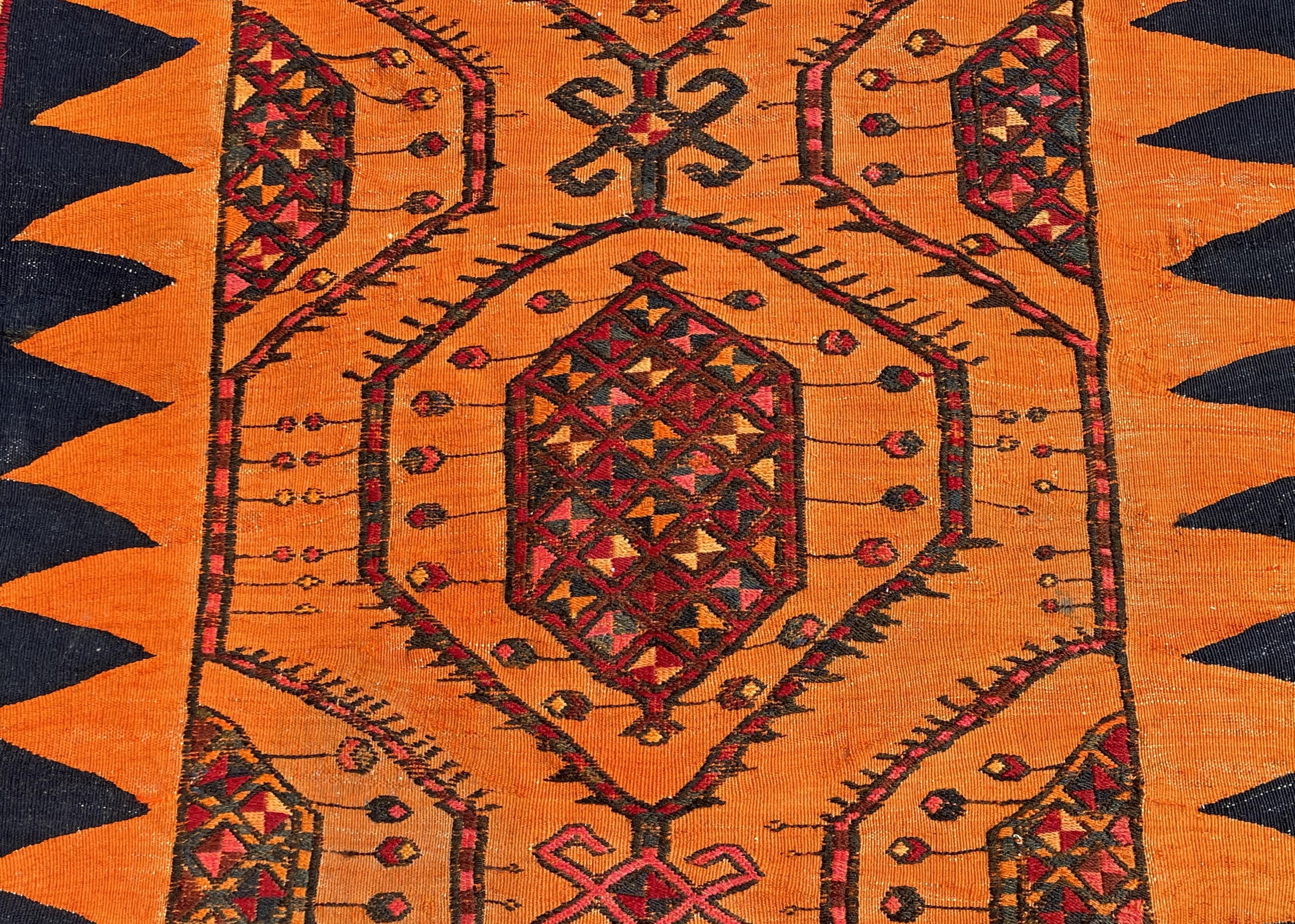 Wool Stunning & Large Size Hand Knotted Kilim Rug Midcentury Design w. Vibrant Colors For Sale