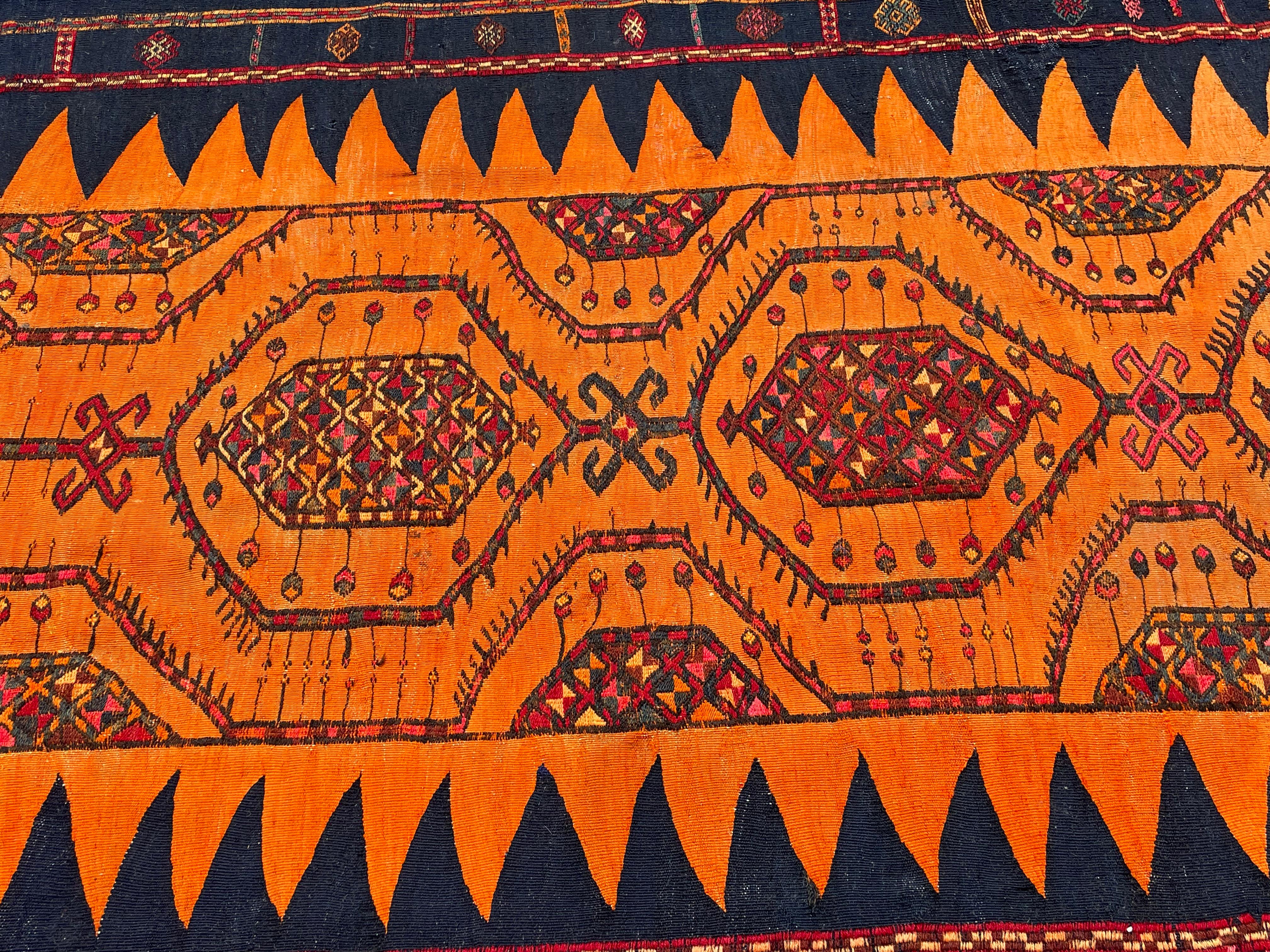 Stunning & Large Size Hand Knotted Kilim Rug Midcentury Design w. Vibrant Colors For Sale 2