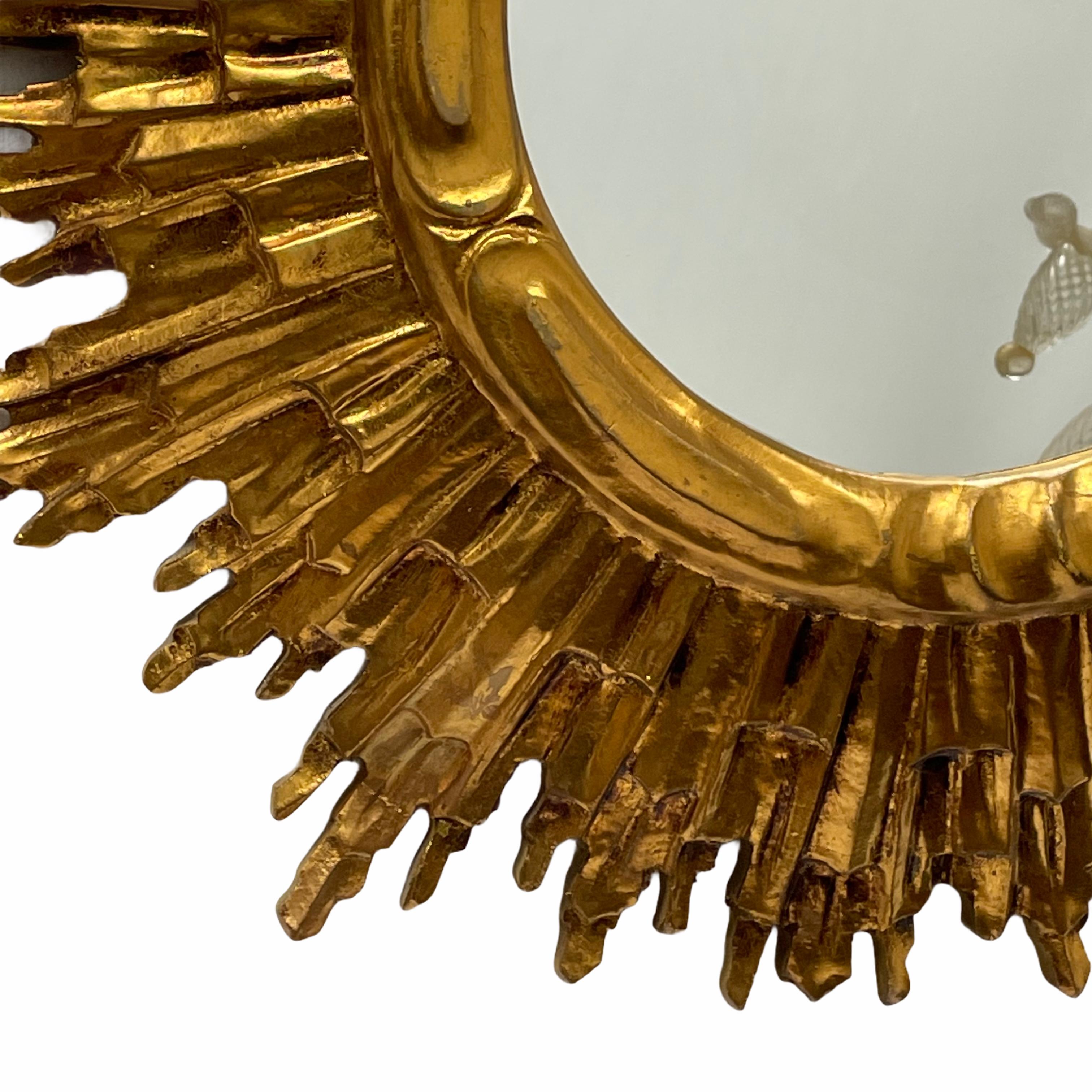 Hollywood Regency Stunning Large Sunburst Starburst Mirror Gilded Wood, Austria, circa 1950s