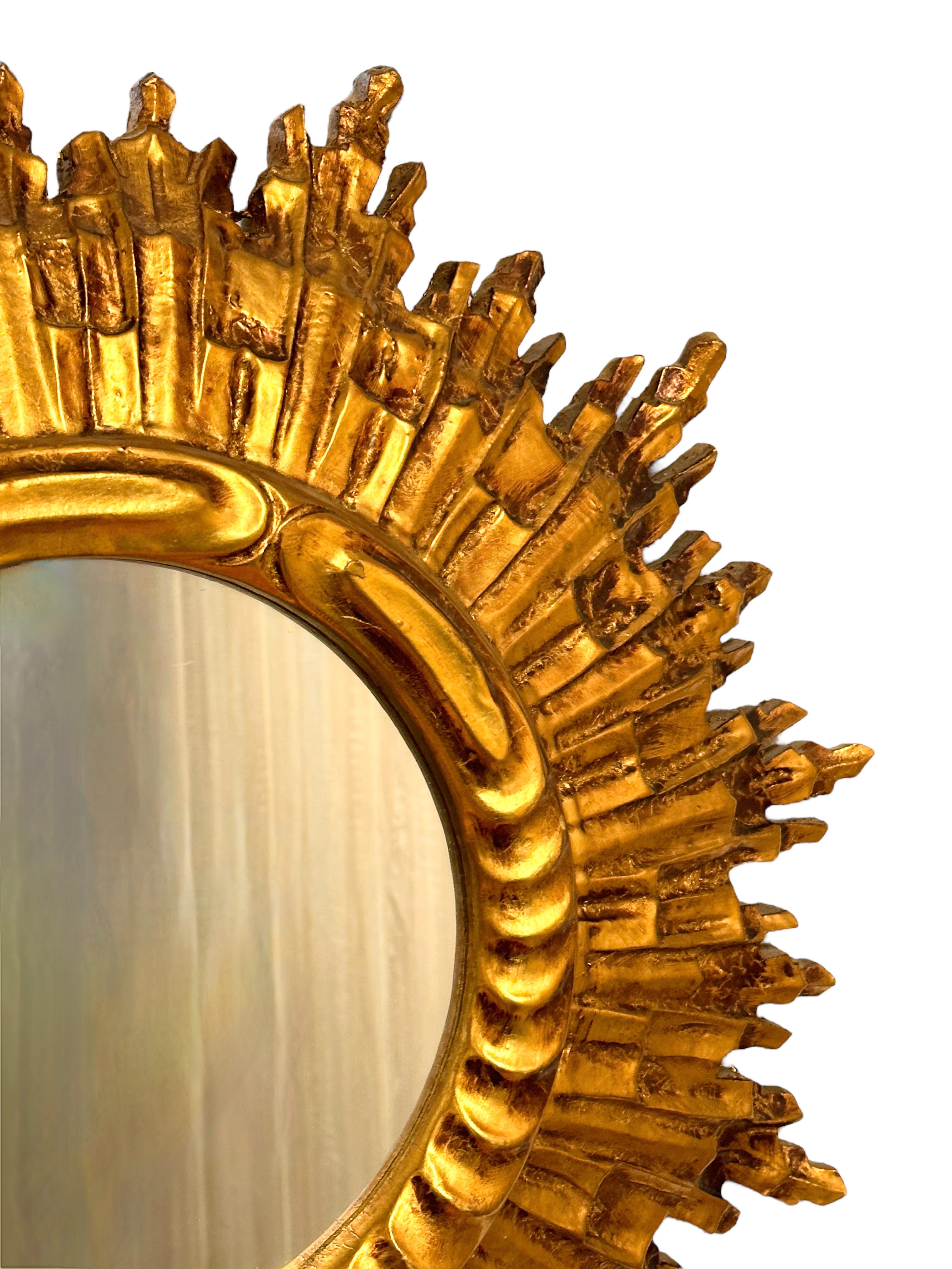 Hollywood Regency Stunning Large Sunburst Starburst Mirror Gilded Wood, Austria, circa 1950s For Sale