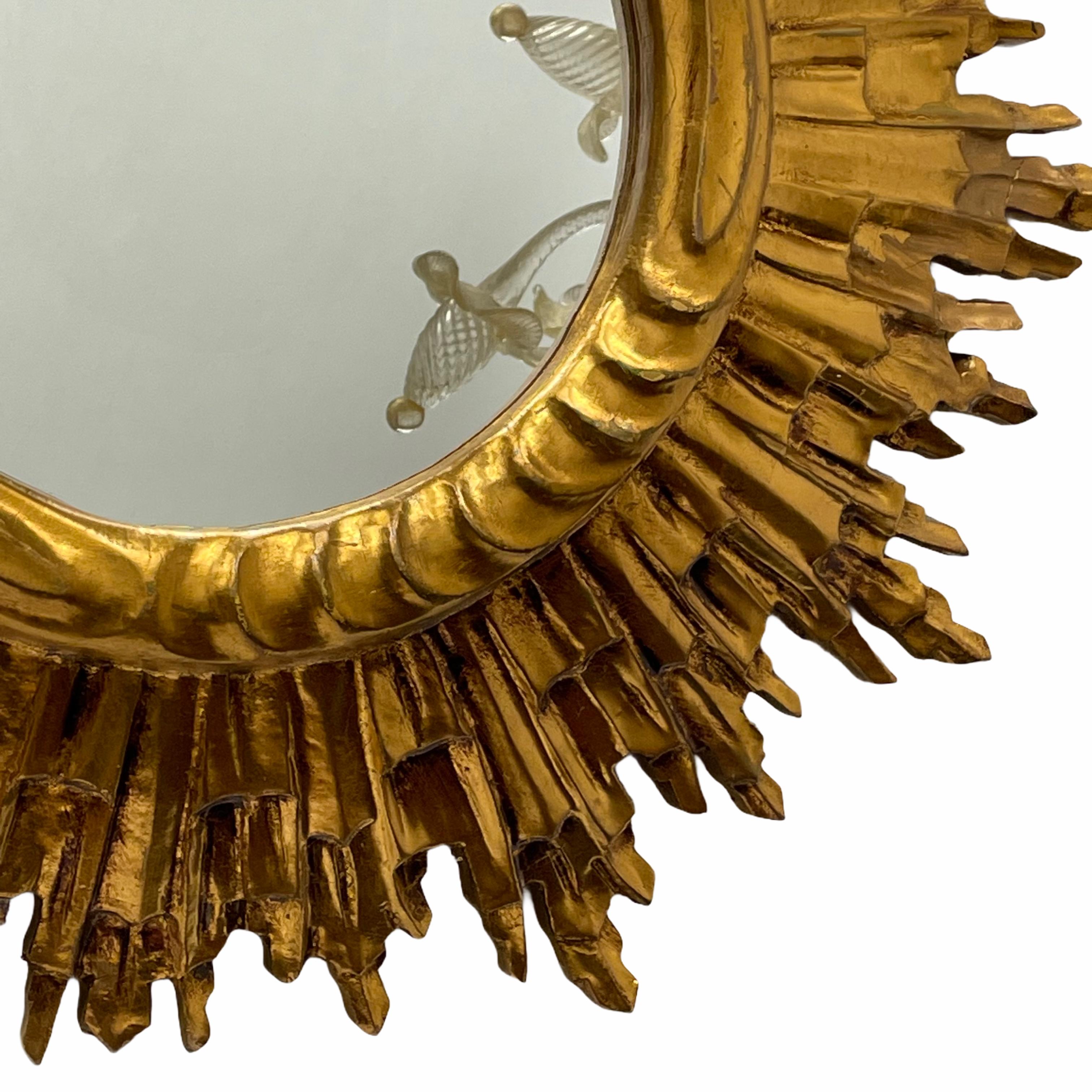 Austrian Stunning Large Sunburst Starburst Mirror Gilded Wood, Austria, circa 1950s