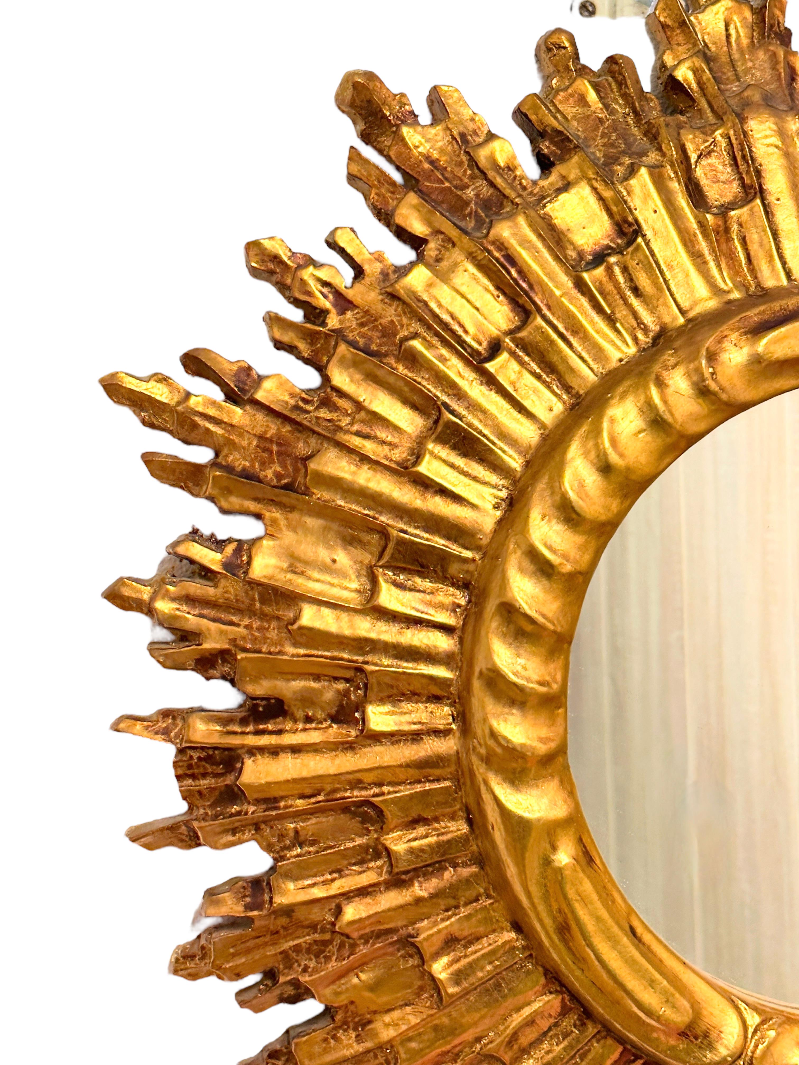 Gilt Stunning Large Sunburst Starburst Mirror Gilded Wood, Austria, circa 1950s For Sale