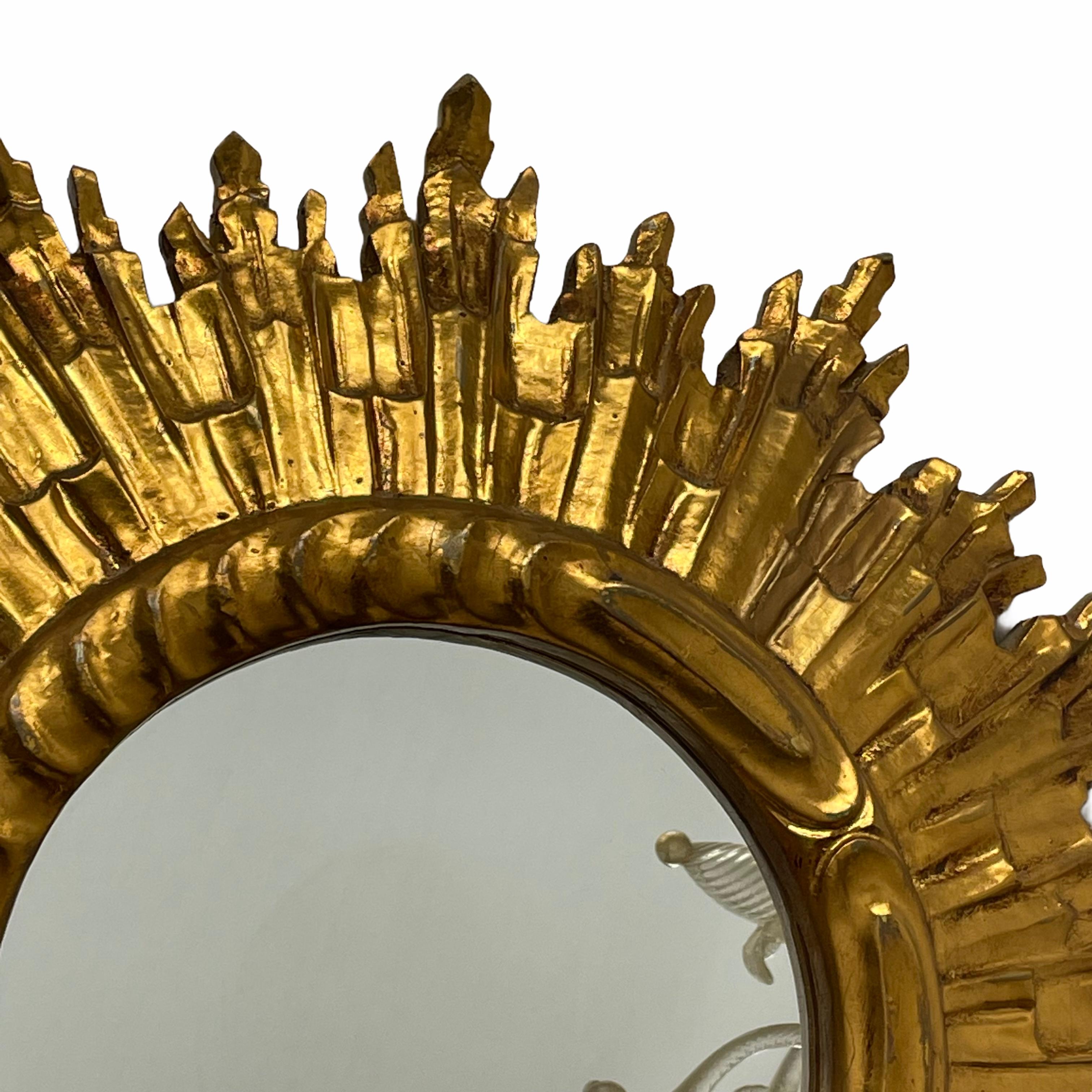 Mid-20th Century Stunning Large Sunburst Starburst Mirror Gilded Wood, Austria, circa 1950s