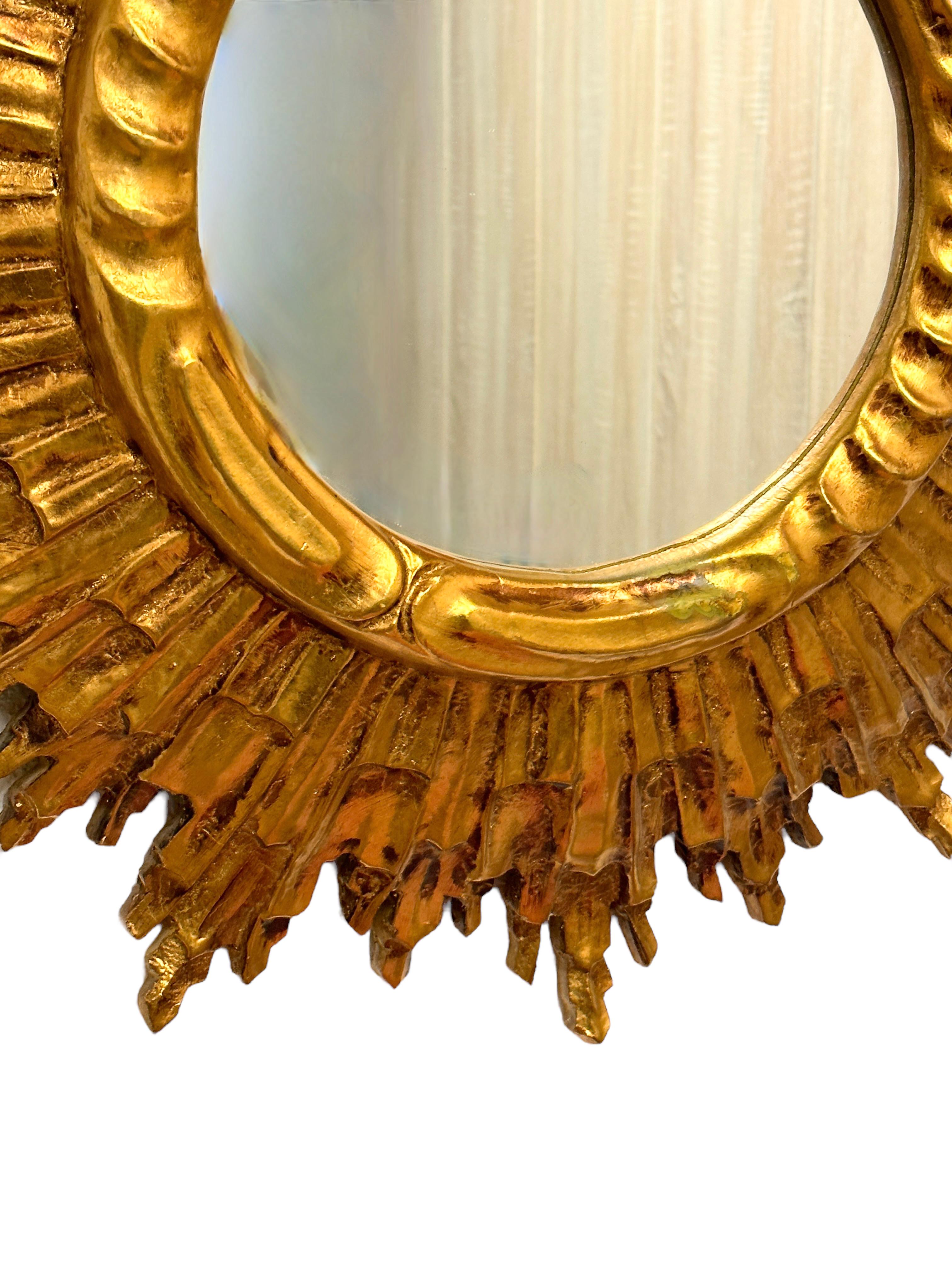 Mid-20th Century Stunning Large Sunburst Starburst Mirror Gilded Wood, Austria, circa 1950s For Sale