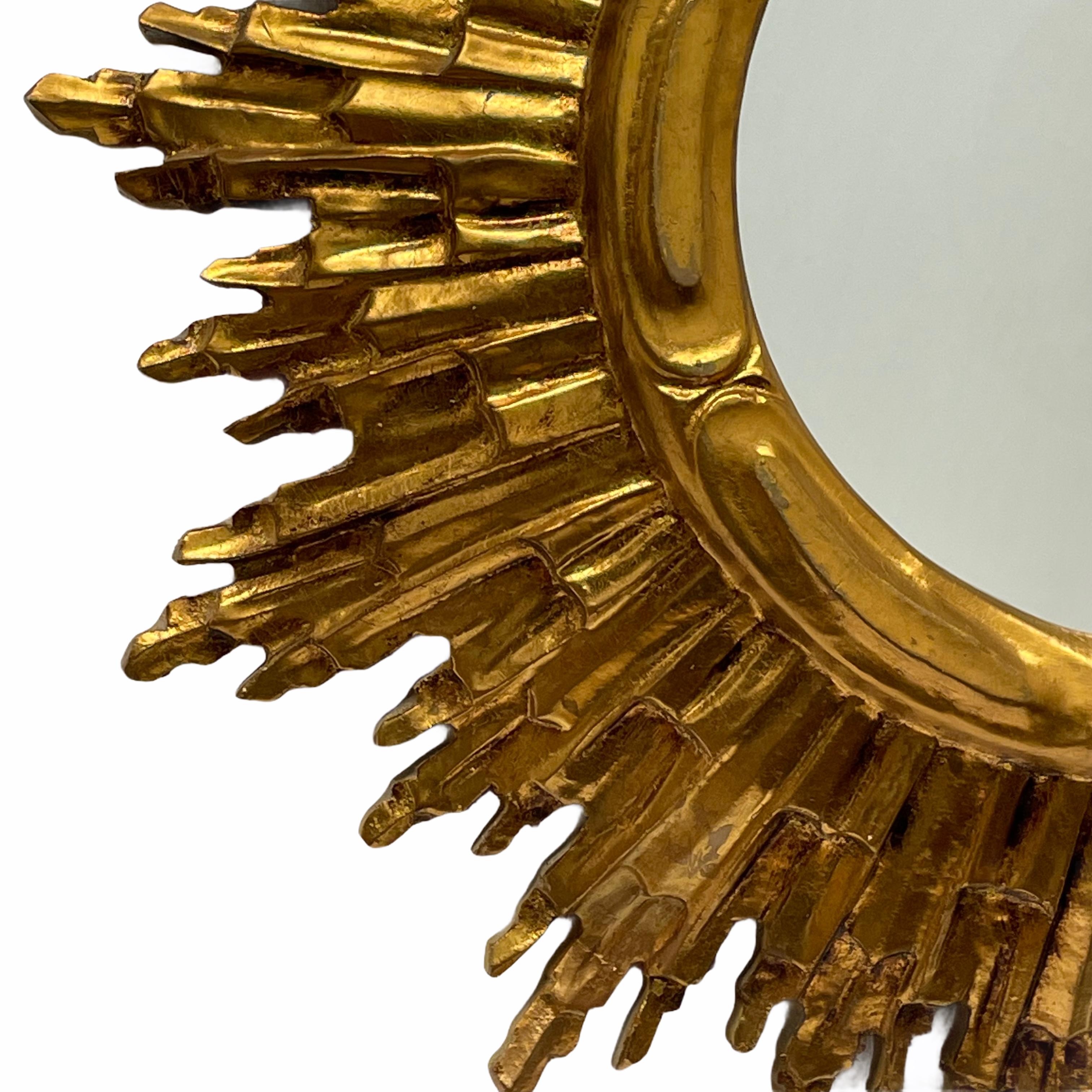 Stunning Large Sunburst Starburst Mirror Gilded Wood, Austria, circa 1950s 3