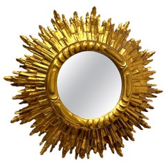 Stunning Large Sunburst Starburst Mirror Gilded Wood, Austria, circa 1950s