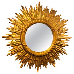 Stunning Large Sunburst Starburst Mirror Gilded Wood, Austria, circa 1950s