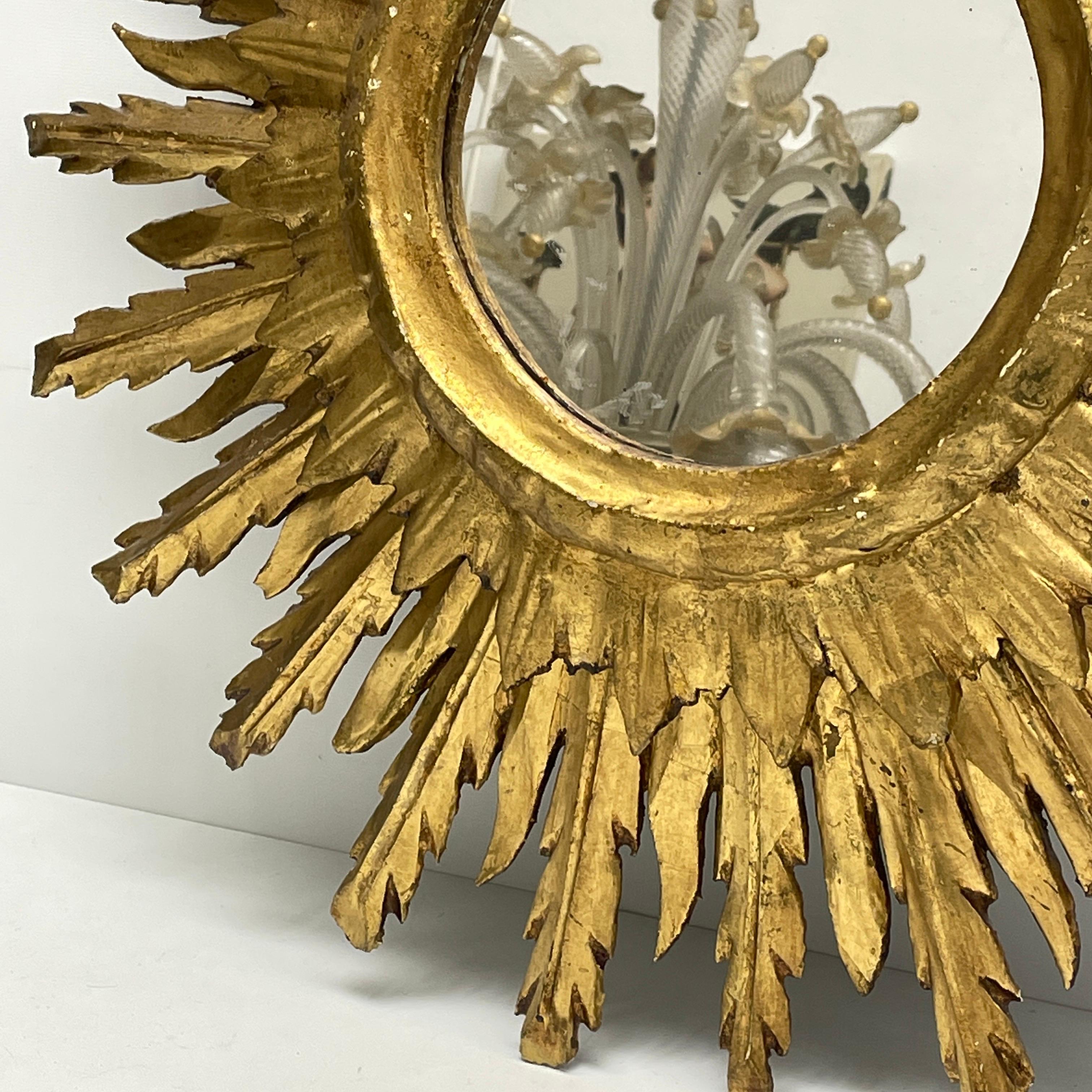 French Stunning Large Sunburst Starburst Mirror Gilded Wood, France, circa 1920s
