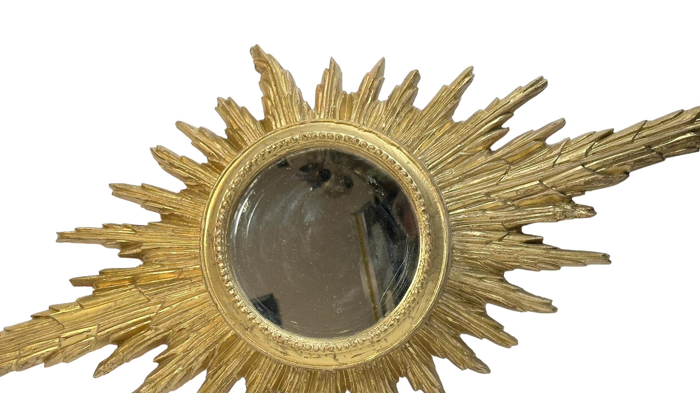 Stunning Large Sunburst Starburst Mirror Gilded Wood, Italy, circa 1900s For Sale 3