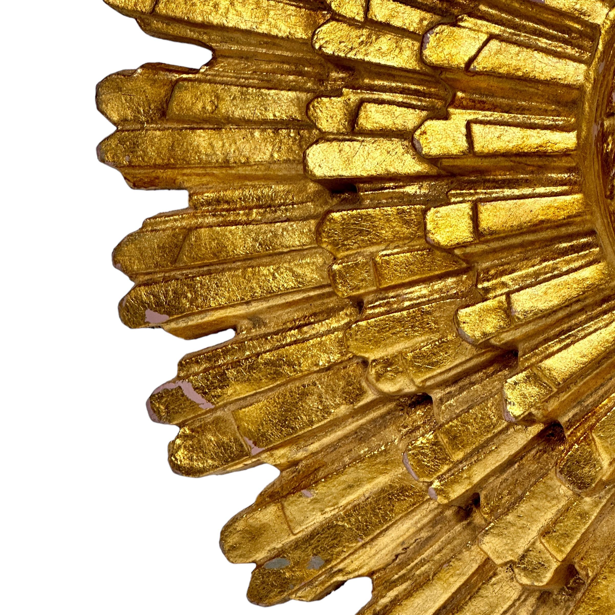 Stunning Large Sunburst Starburst Mirror Gilded Wood, Italy, circa 1950s For Sale 4