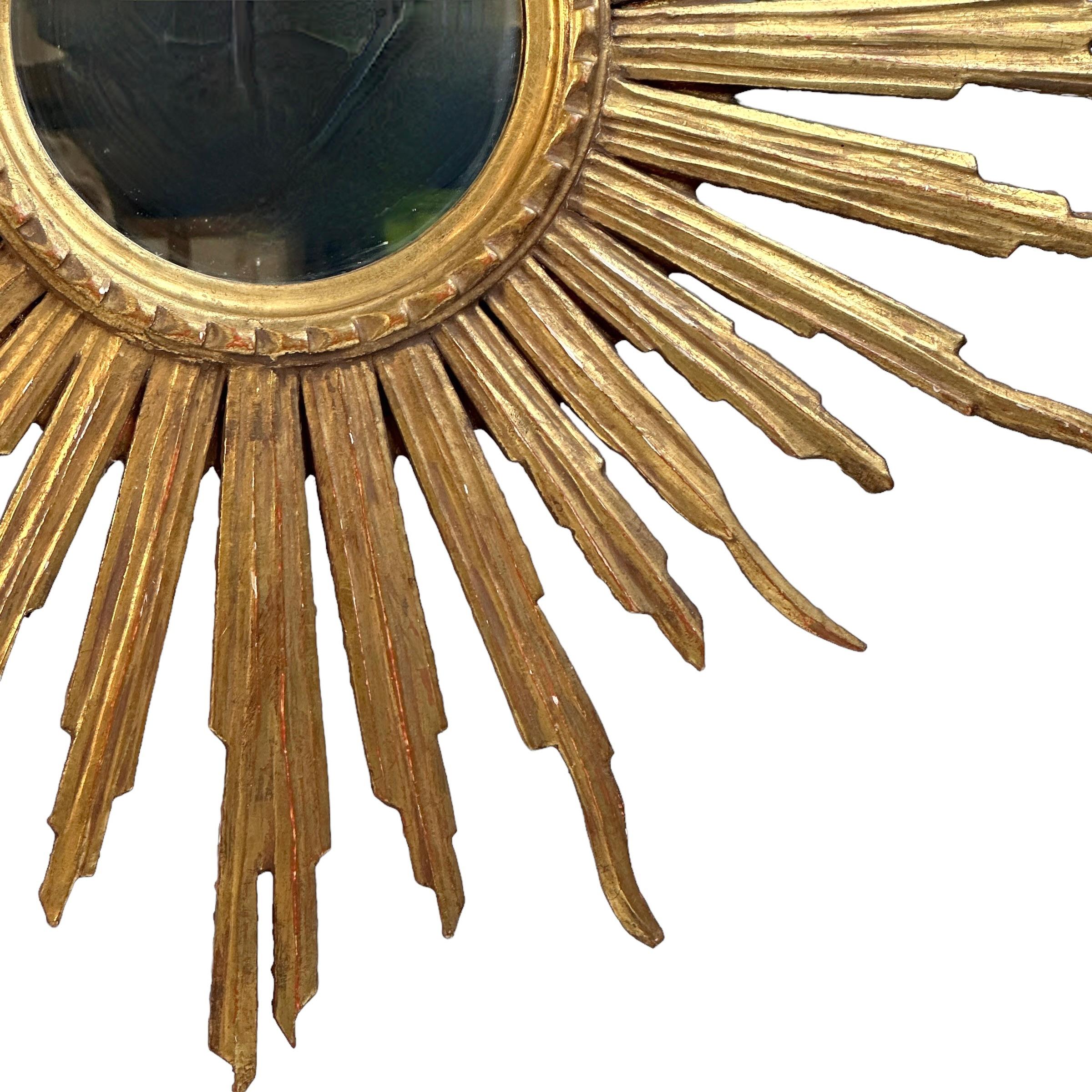 Italian Stunning Large Sunburst Starburst Mirror Gilded Wood, Italy, circa 1950s For Sale