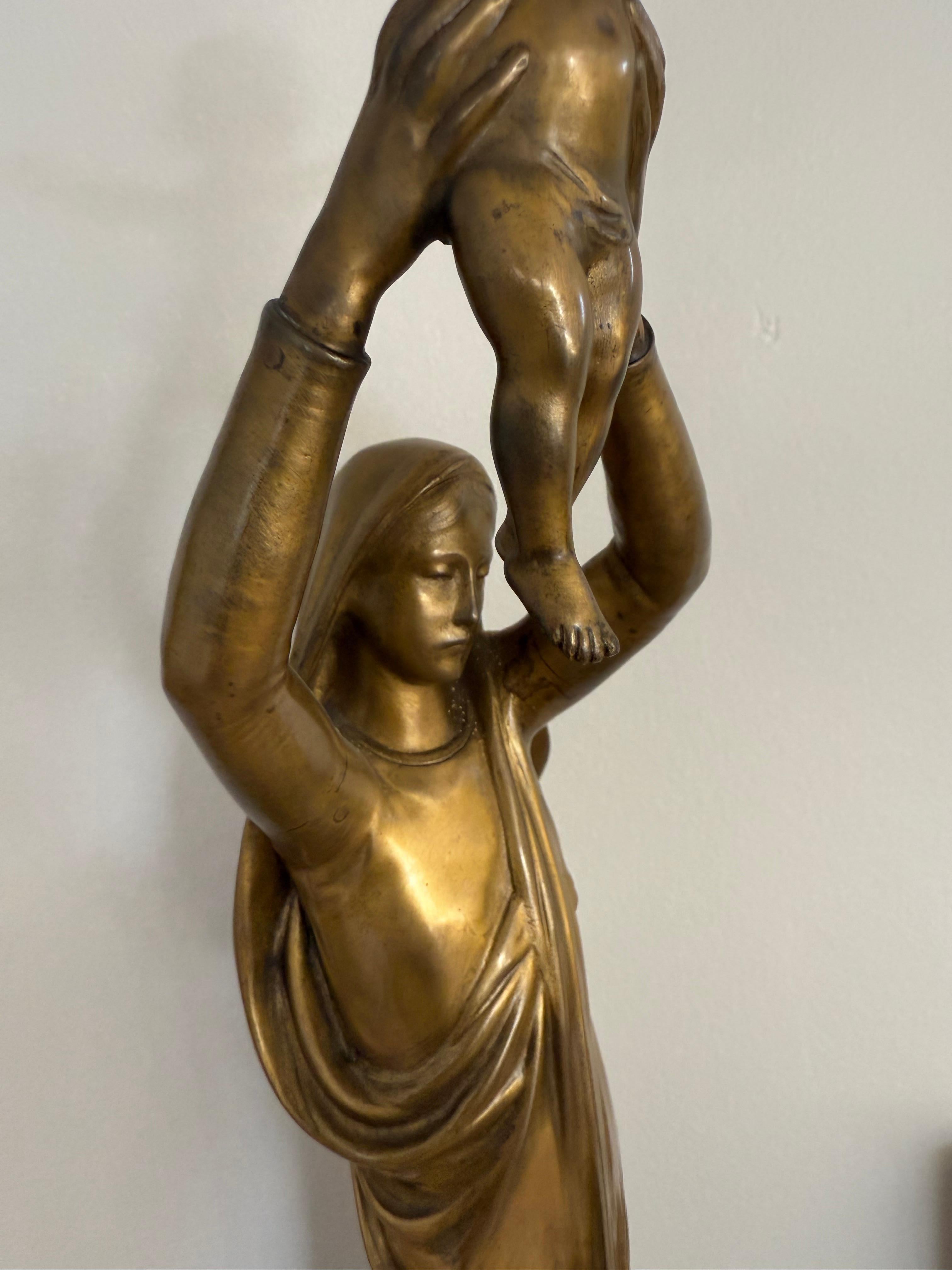 Stunning & Large, The Golden Virgin Mary & Child Jesus Sculpture by Albert Roze For Sale 2