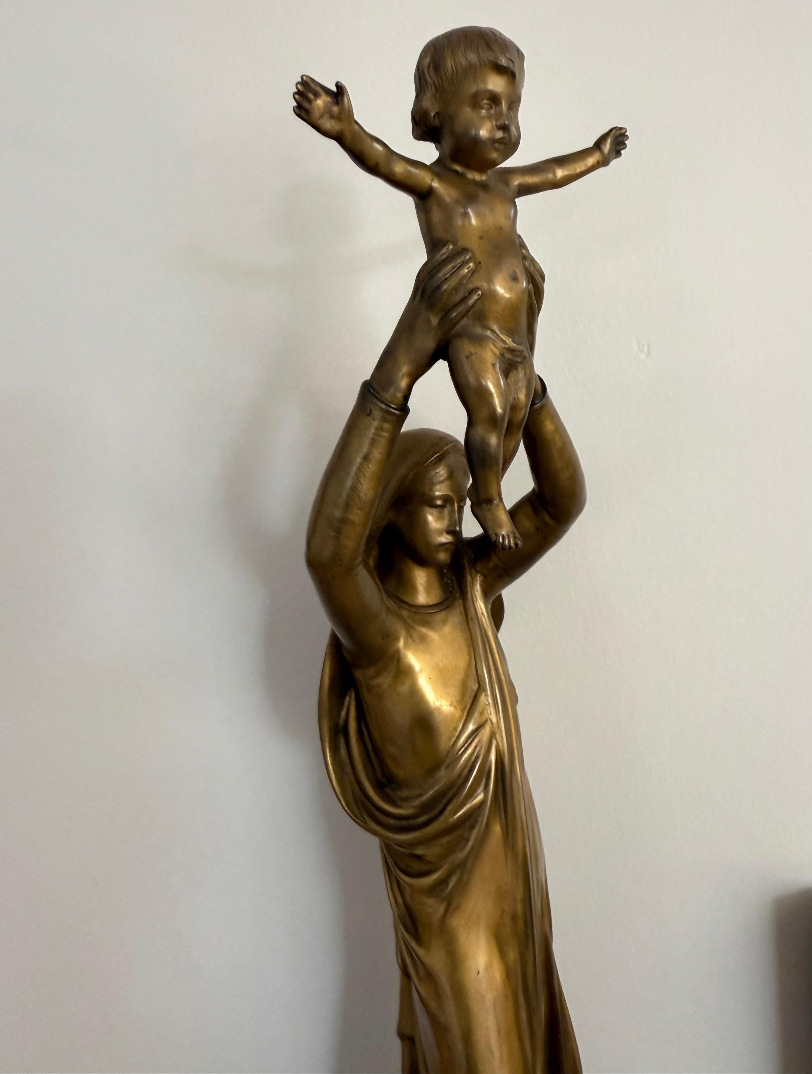 Stunning & Large, The Golden Virgin Mary & Child Jesus Sculpture by Albert Roze For Sale 3