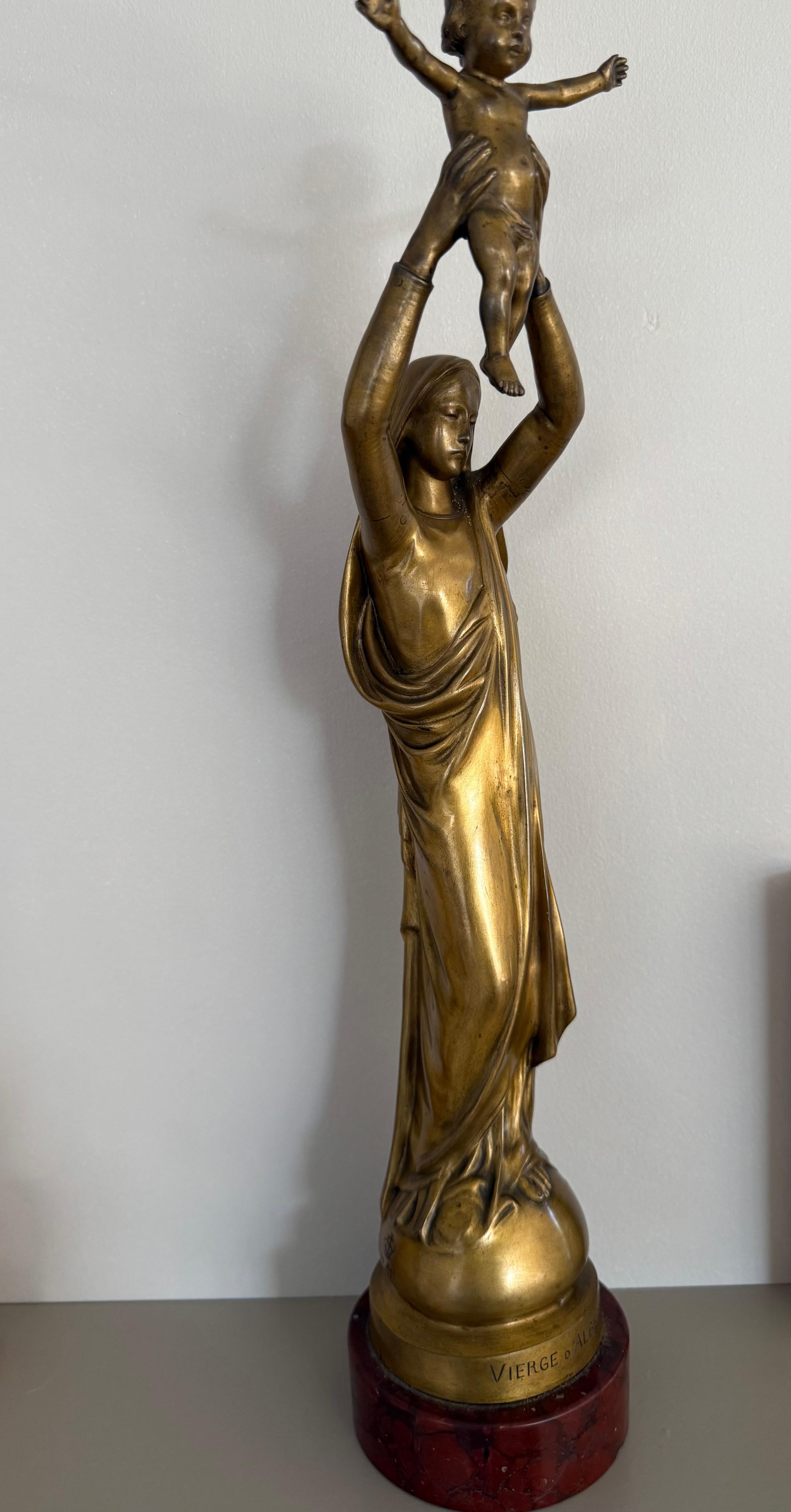 Stunning & Large, The Golden Virgin Mary & Child Jesus Sculpture by Albert Roze For Sale 4