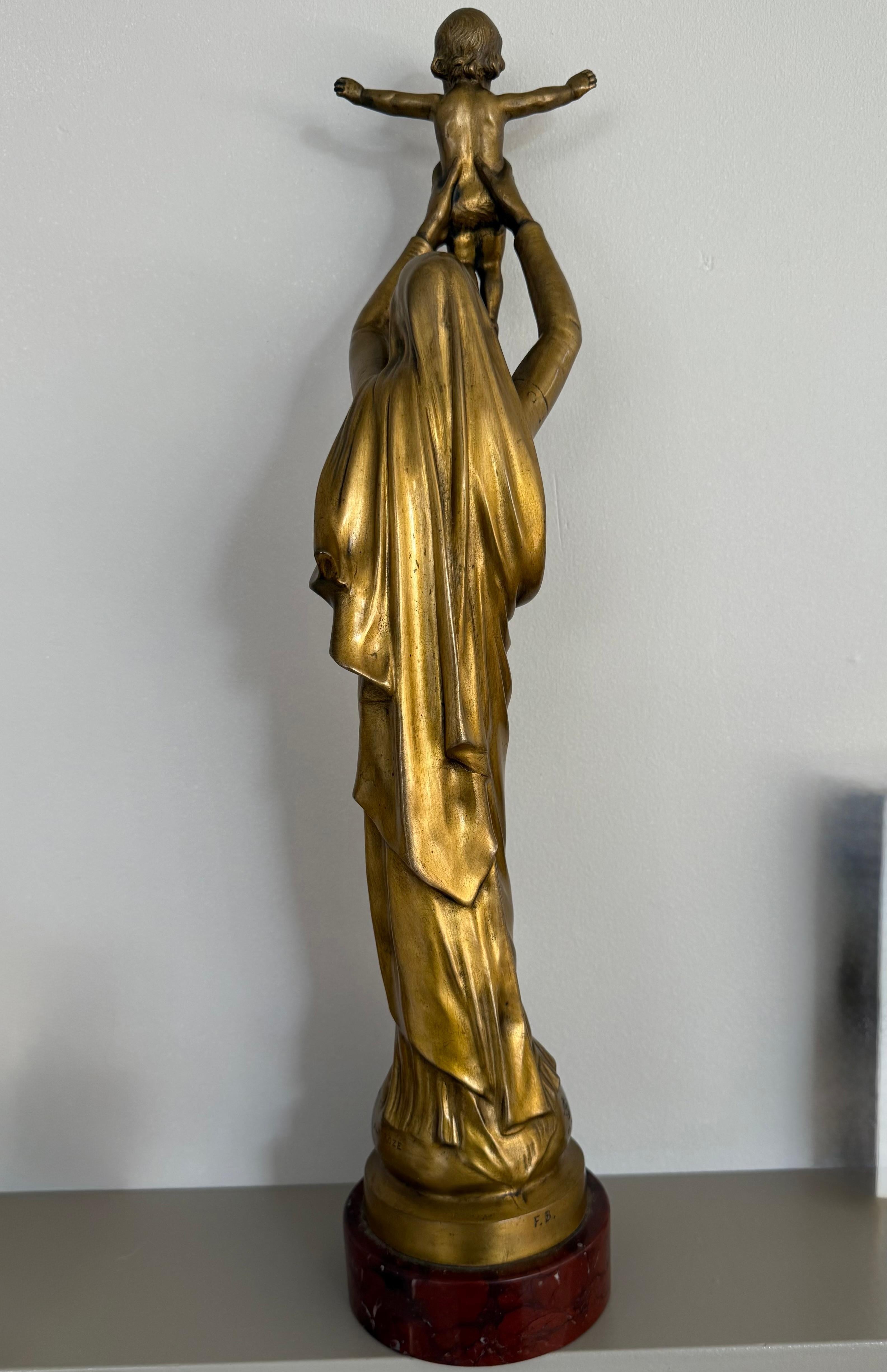 Stunning & Large, The Golden Virgin Mary & Child Jesus Sculpture by Albert Roze For Sale 7
