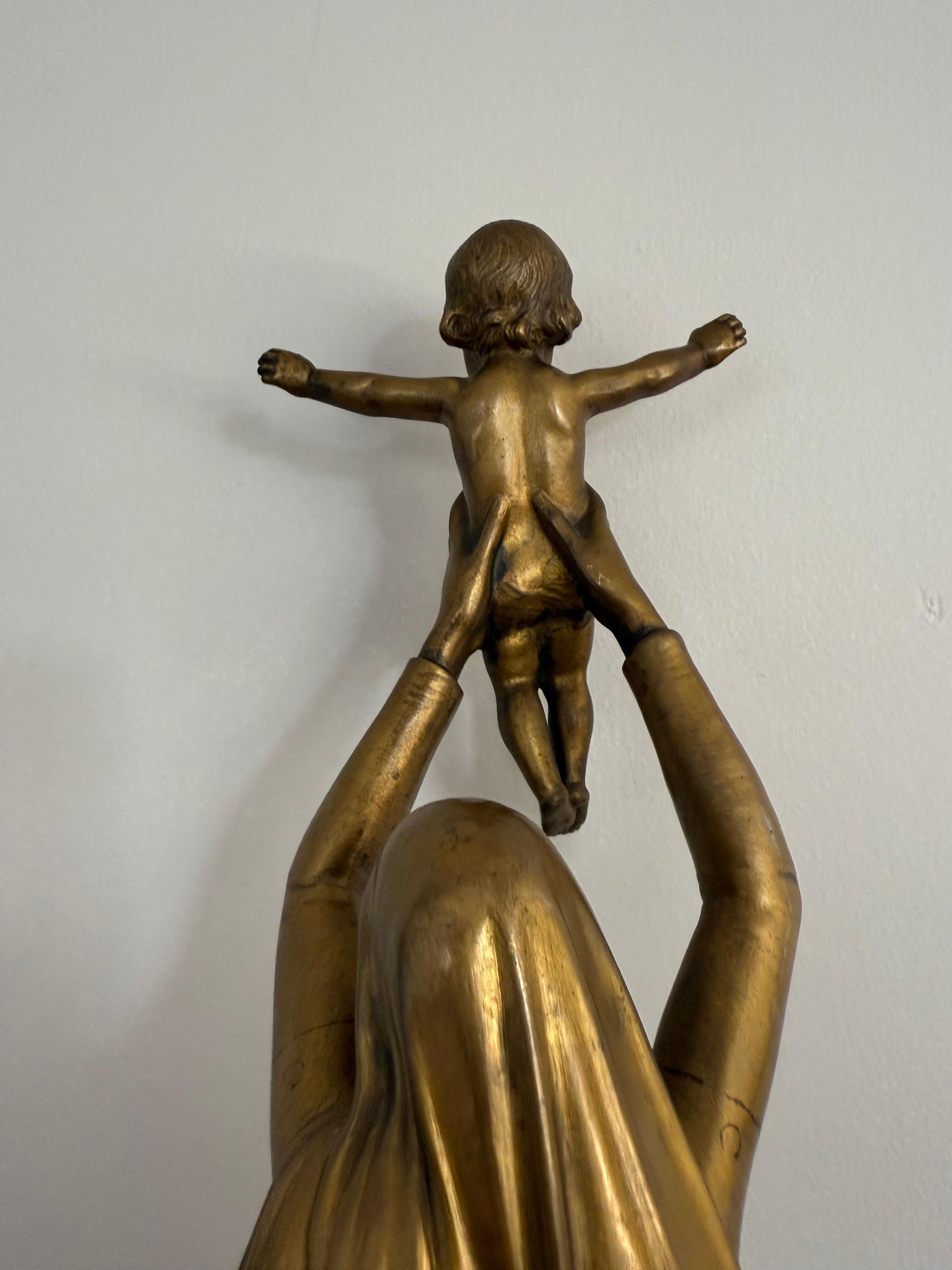 Stunning & Large, The Golden Virgin Mary & Child Jesus Sculpture by Albert Roze For Sale 8