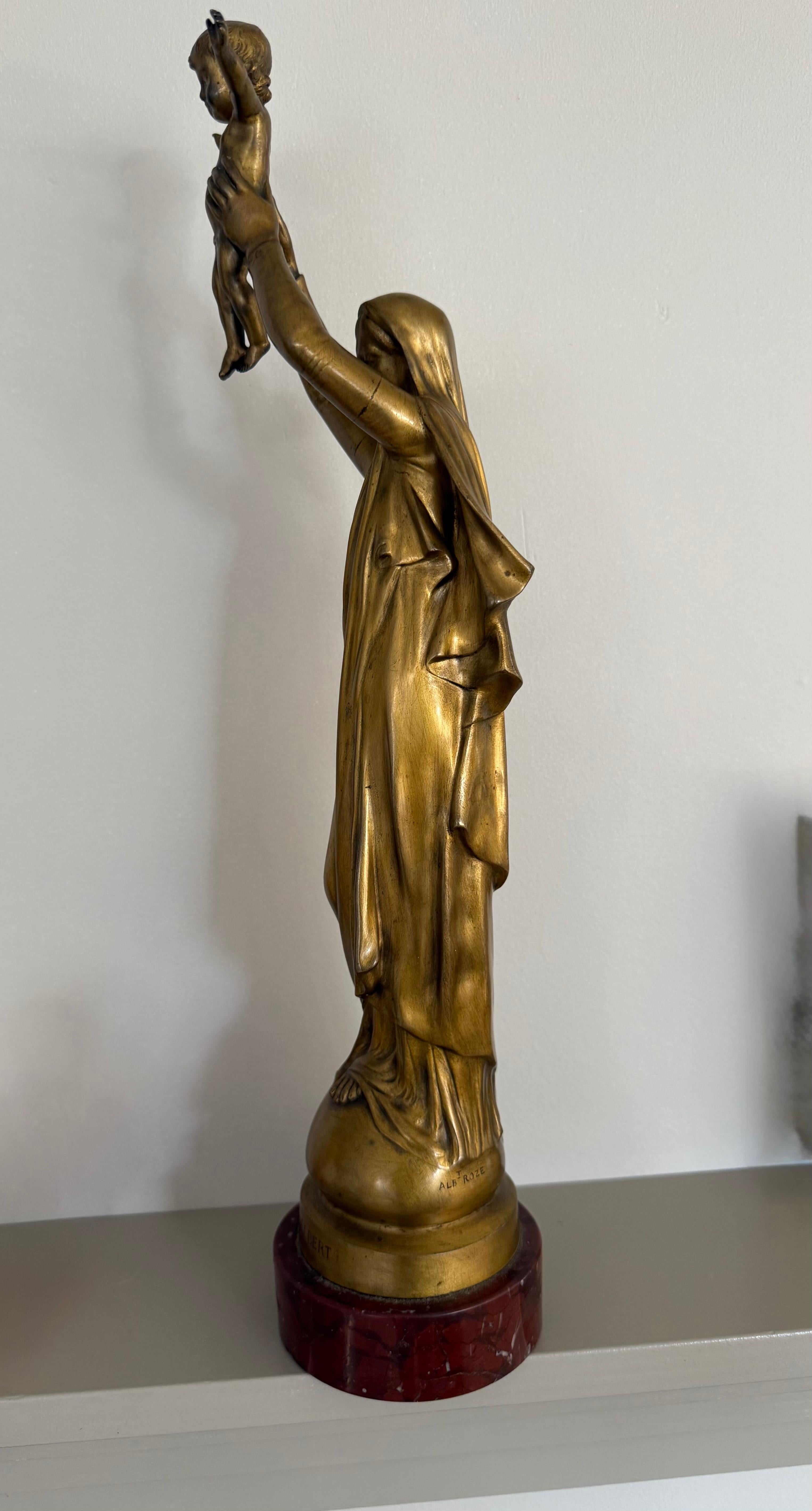 Stunning & Large, The Golden Virgin Mary & Child Jesus Sculpture by Albert Roze For Sale 9