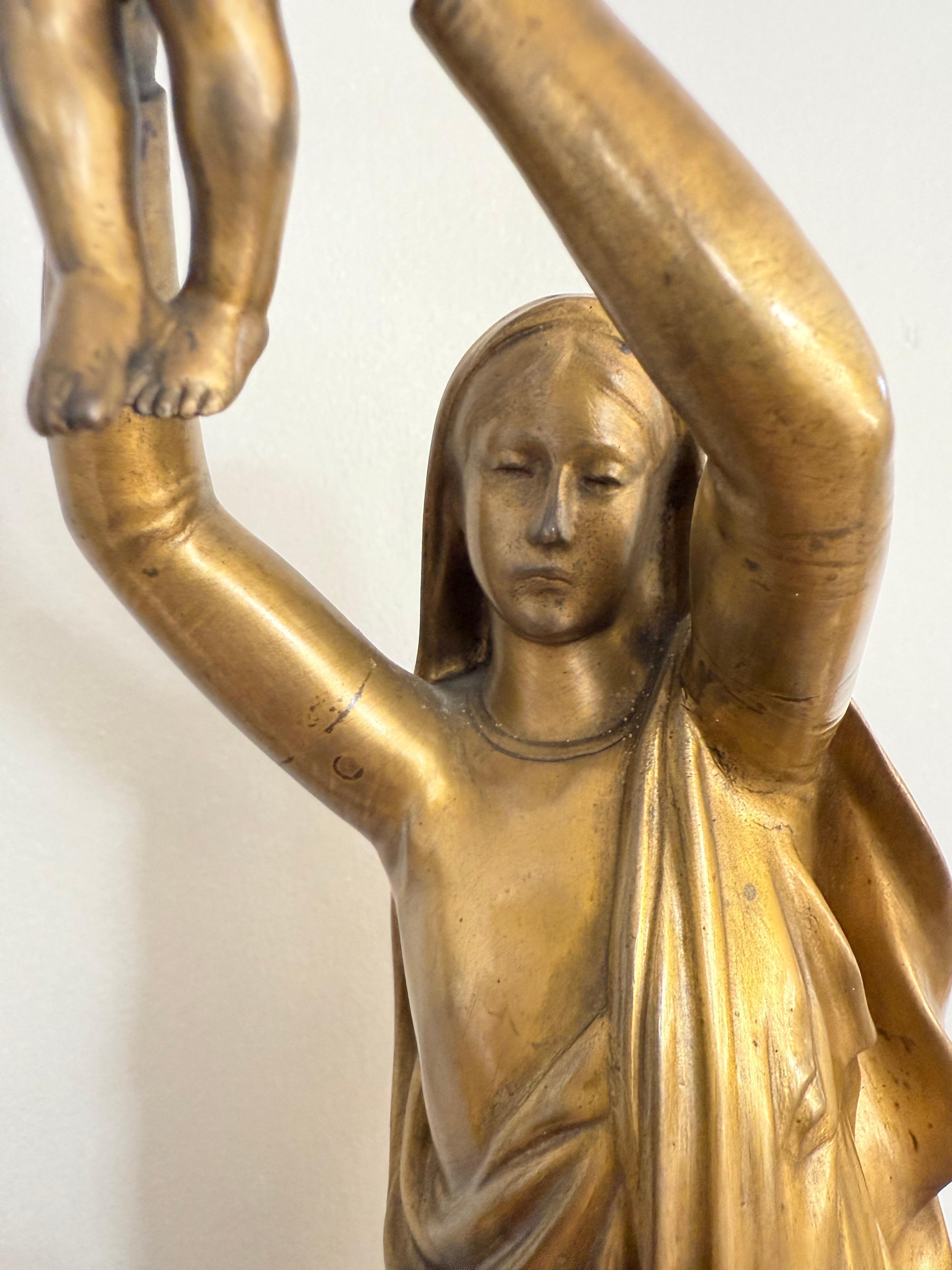 Stunning & Large, The Golden Virgin Mary & Child Jesus Sculpture by Albert Roze For Sale 10