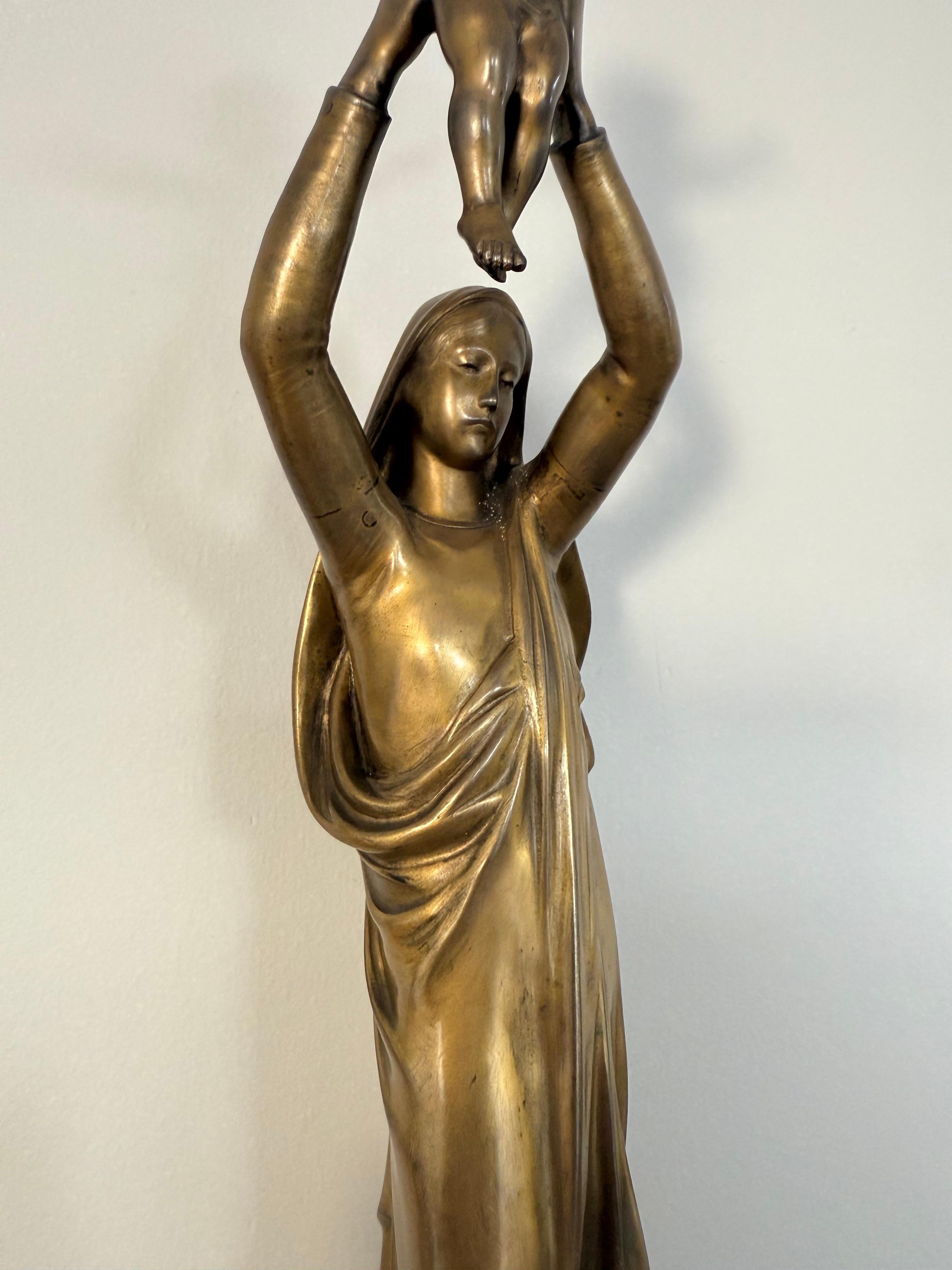 Stunning & Large, The Golden Virgin Mary & Child Jesus Sculpture by Albert Roze For Sale 11