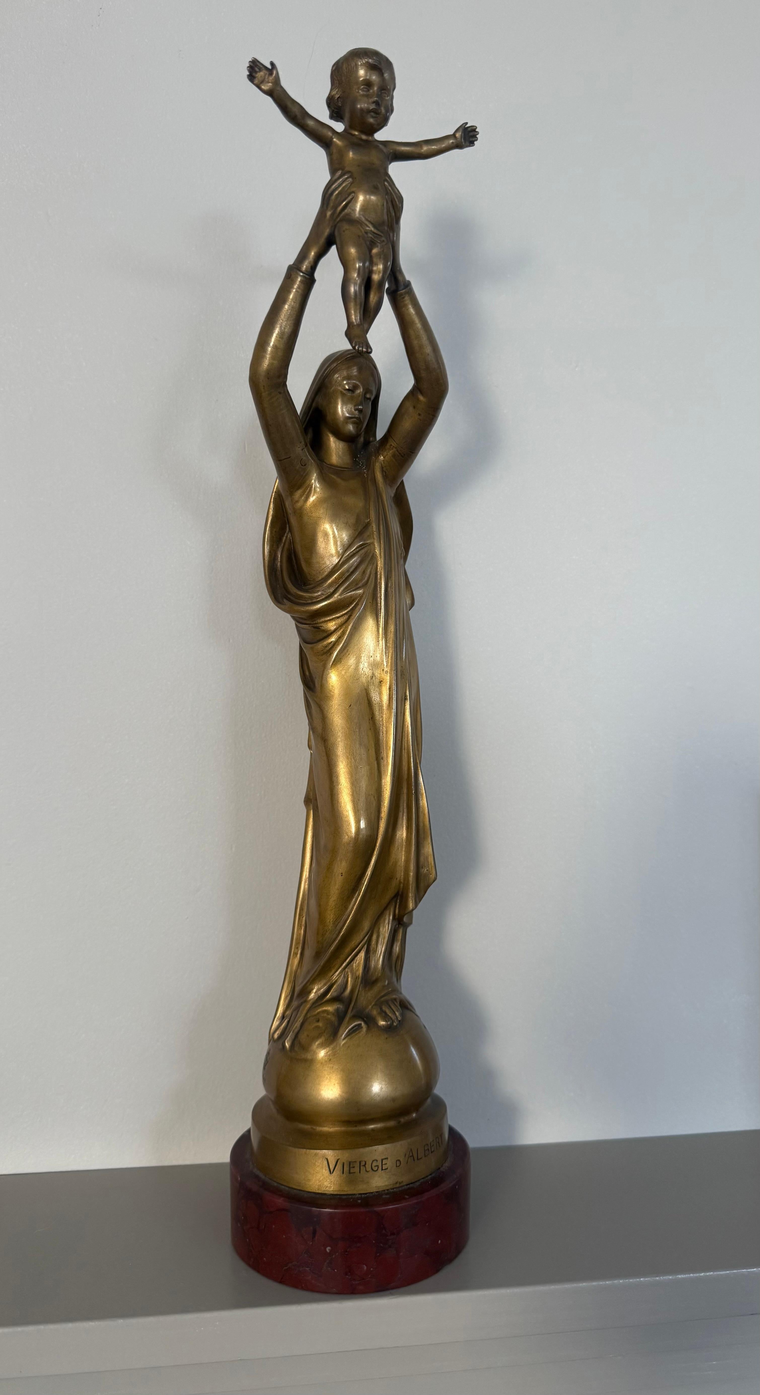 Stunning & Large, The Golden Virgin Mary & Child Jesus Sculpture by Albert Roze For Sale 12