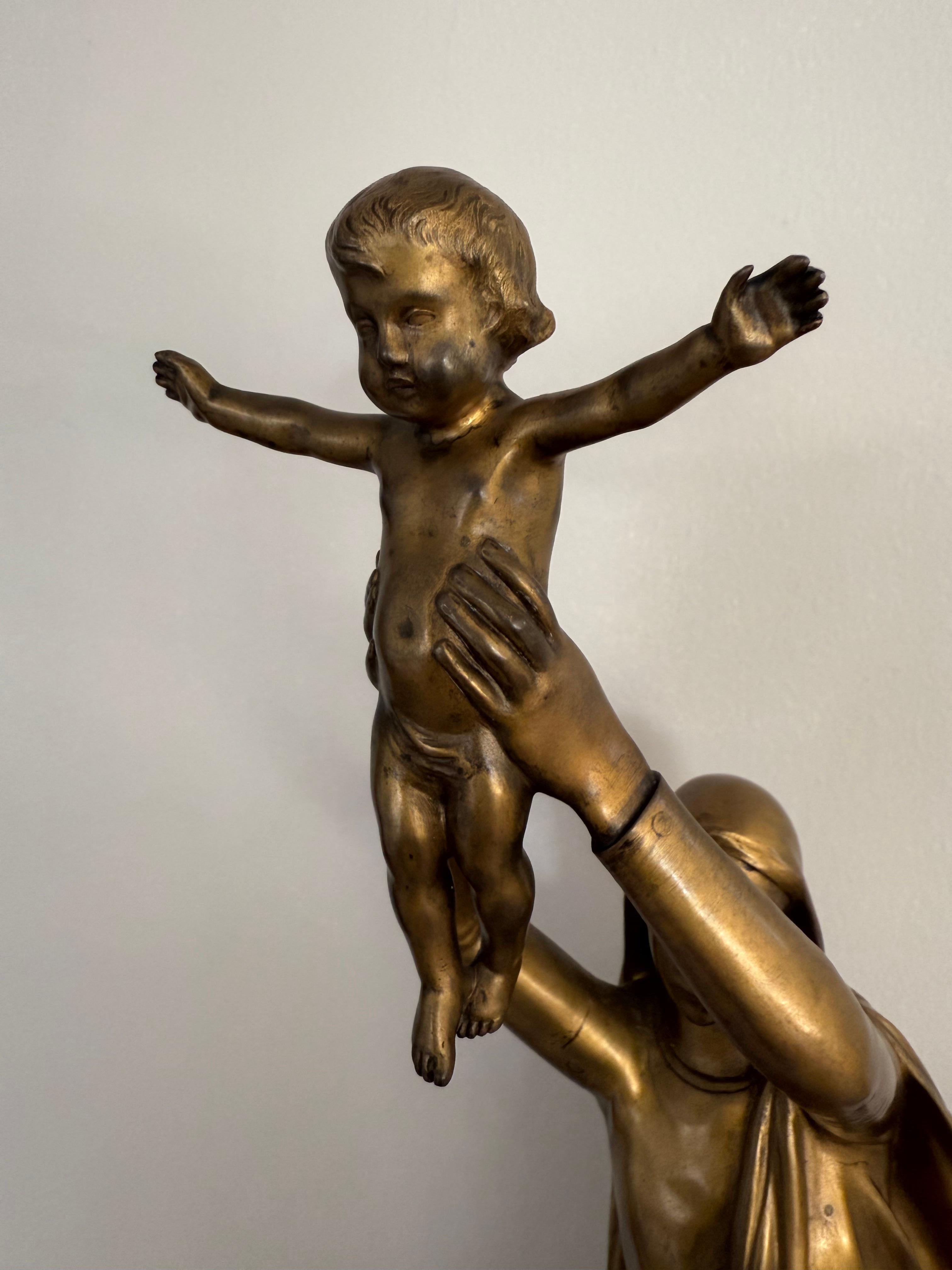 Gothic Stunning & Large, The Golden Virgin Mary & Child Jesus Sculpture by Albert Roze For Sale