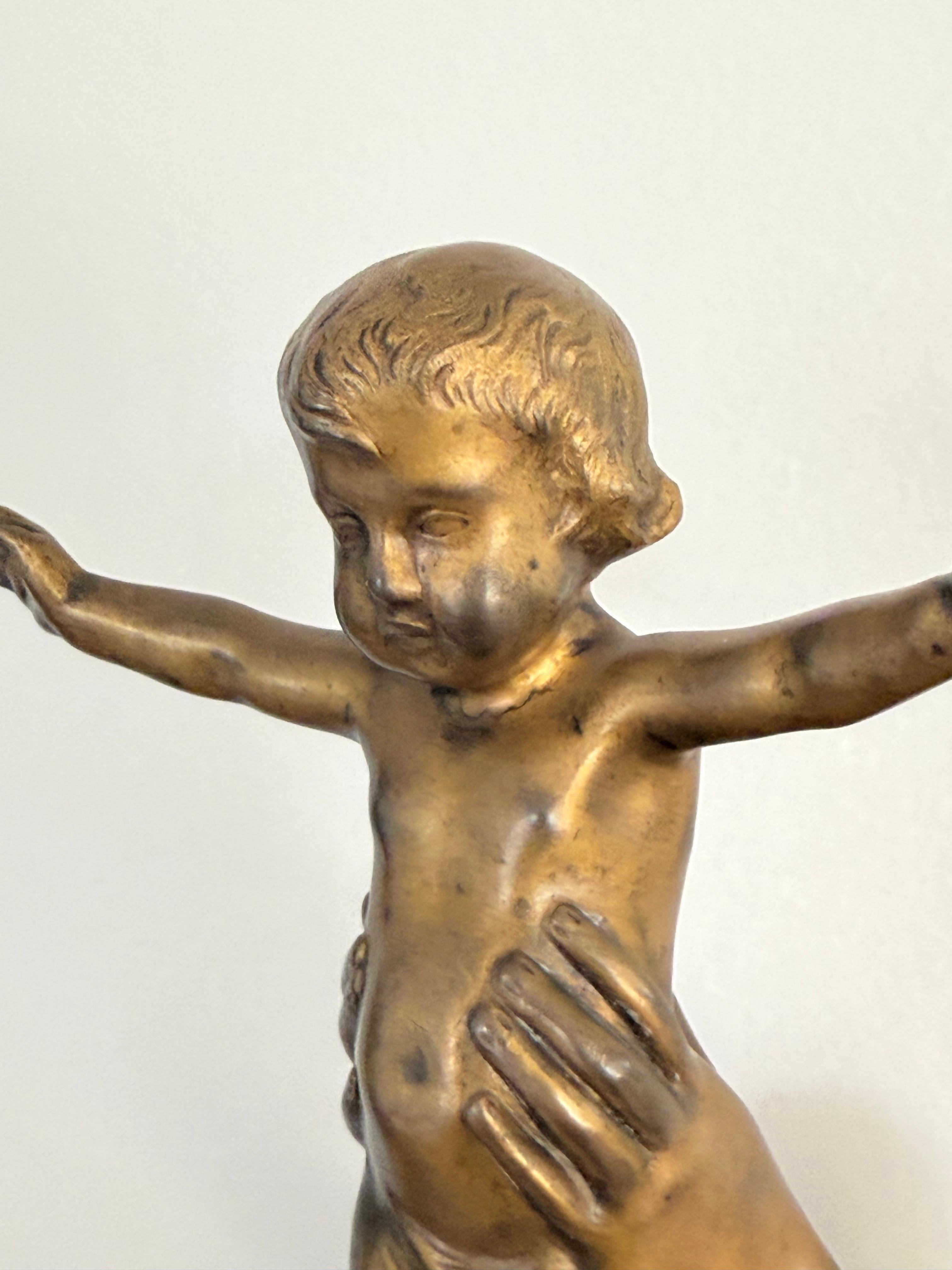 French Stunning & Large, The Golden Virgin Mary & Child Jesus Sculpture by Albert Roze For Sale