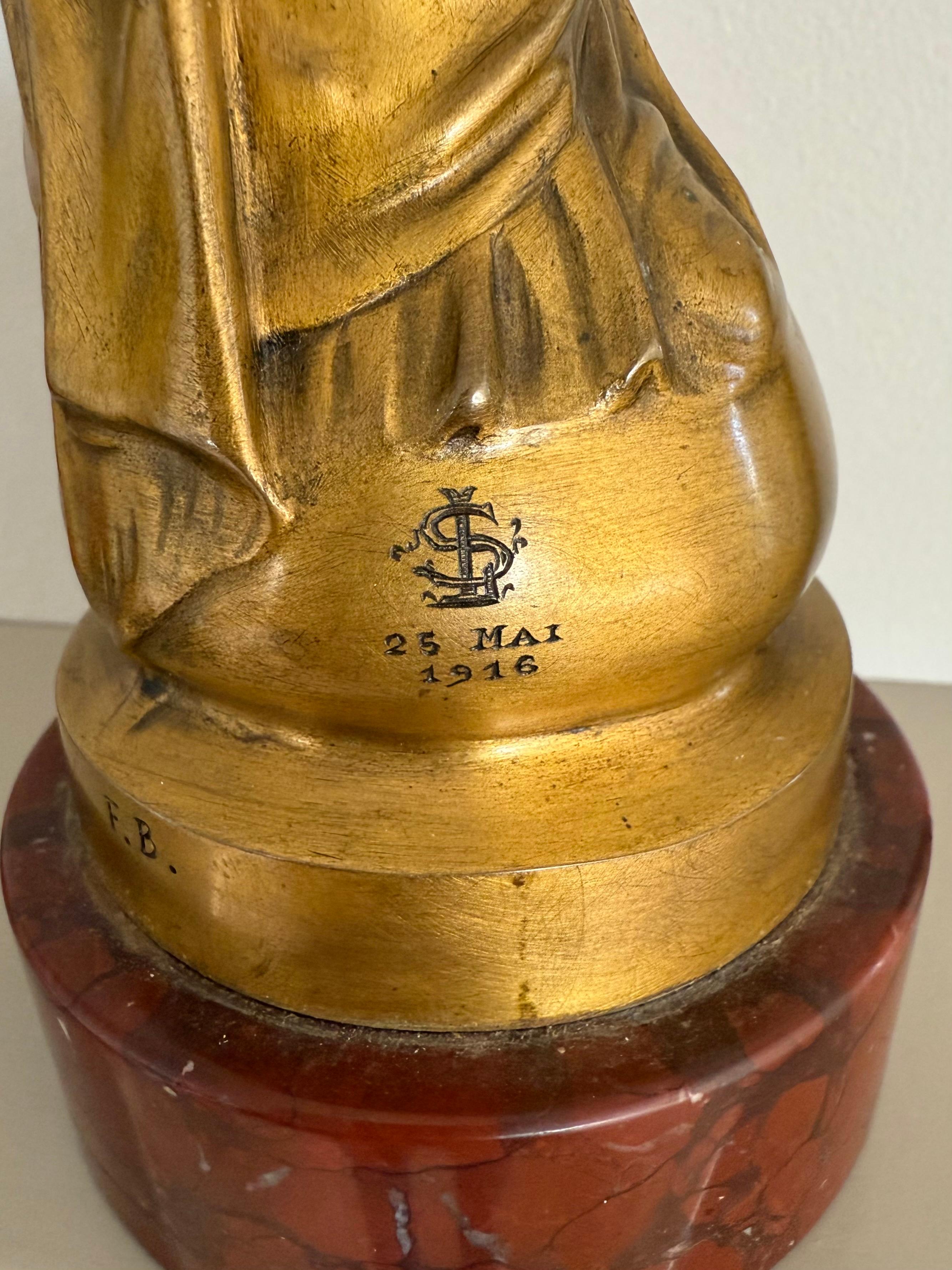 20th Century Stunning & Large, The Golden Virgin Mary & Child Jesus Sculpture by Albert Roze For Sale