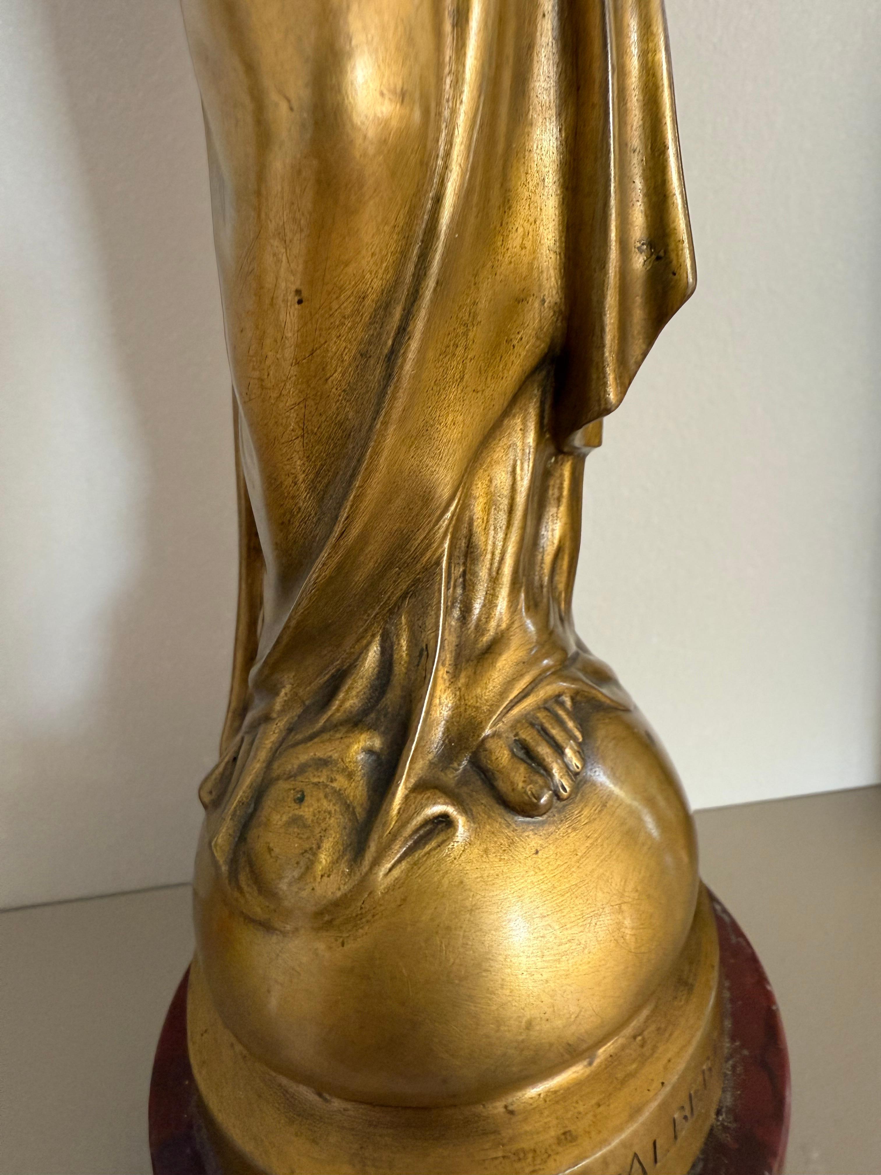 Stunning & Large, The Golden Virgin Mary & Child Jesus Sculpture by Albert Roze For Sale 1