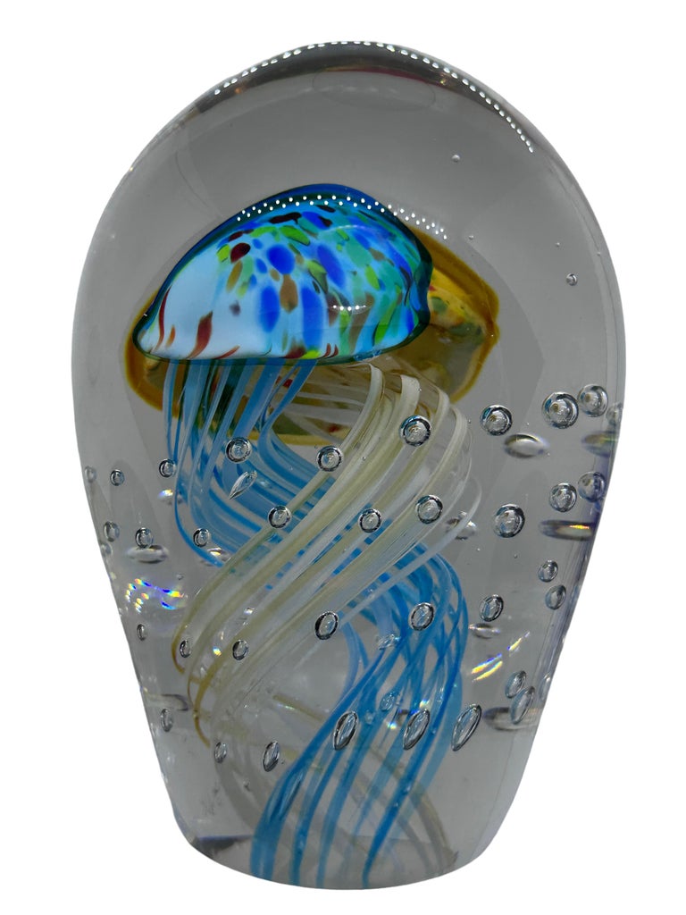 Stunning Large Two Blue and Yellow Jellyfish Murano Italian Art Glass ...