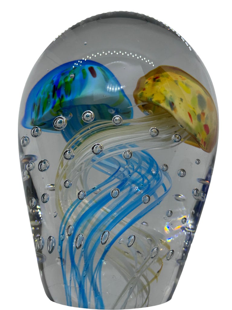 Stunning Large Two Blue and Yellow Jellyfish Murano Italian Art Glass ...