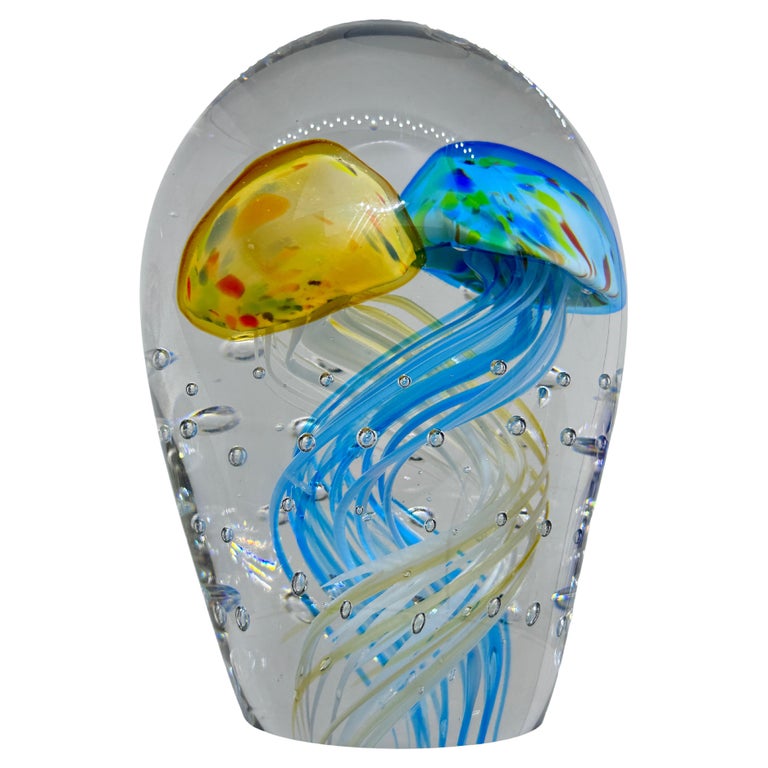 Stunning Large Two Blue and Yellow Jellyfish Murano Italian Art Glass ...