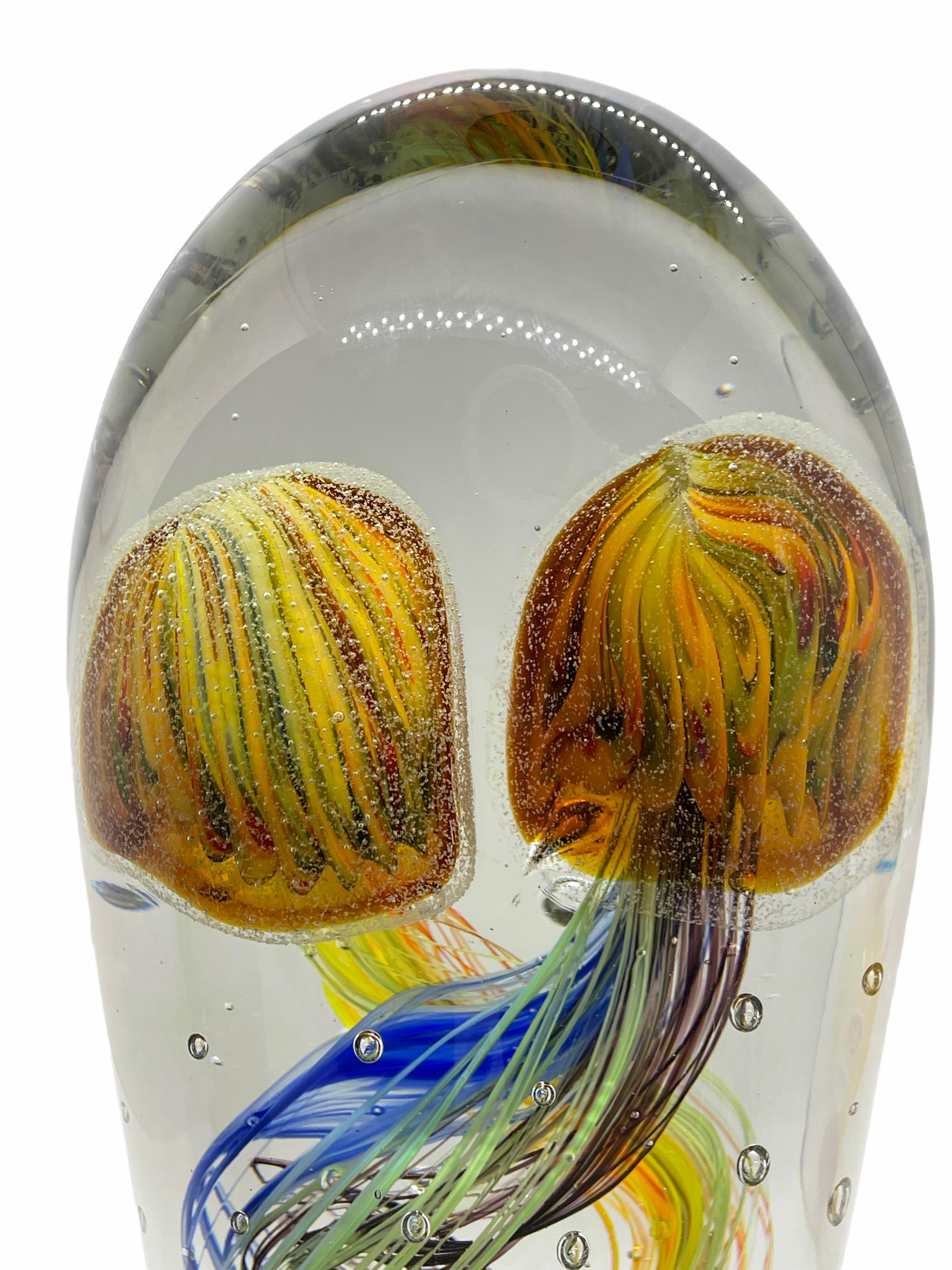 Late 20th Century Stunning Large Two Jelly Fish Murano Italian Art Glass Aquarium Rare Showpiece