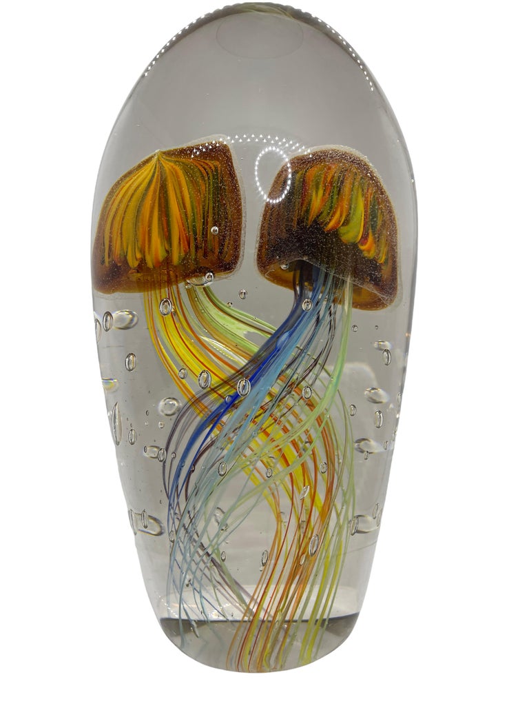 Modern Stunning Large Two Jellyfish Murano Italian Art Glass Aquarium Showpiece For Sale