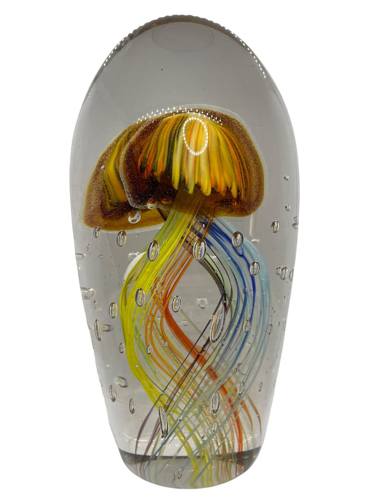 Late 20th Century Stunning Large Two Jellyfish Murano Italian Art Glass Aquarium Showpiece For Sale