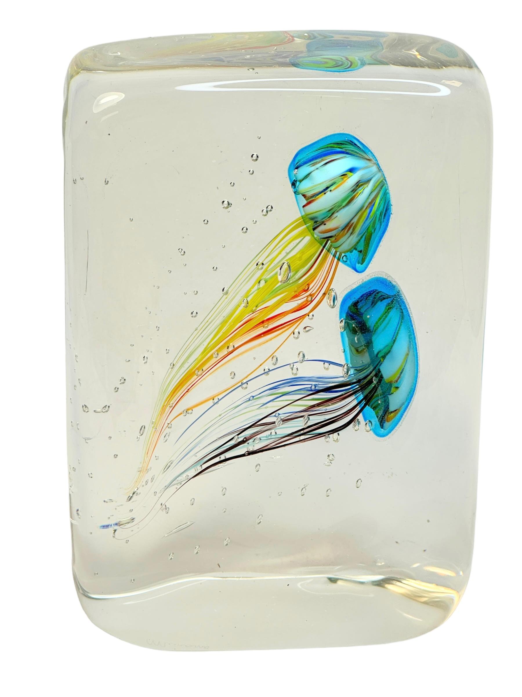 Atemberaubendes großes Aquarium aus italienischem Murano-Kunstglas mit zwei Jelly-Fischen, signiert 5