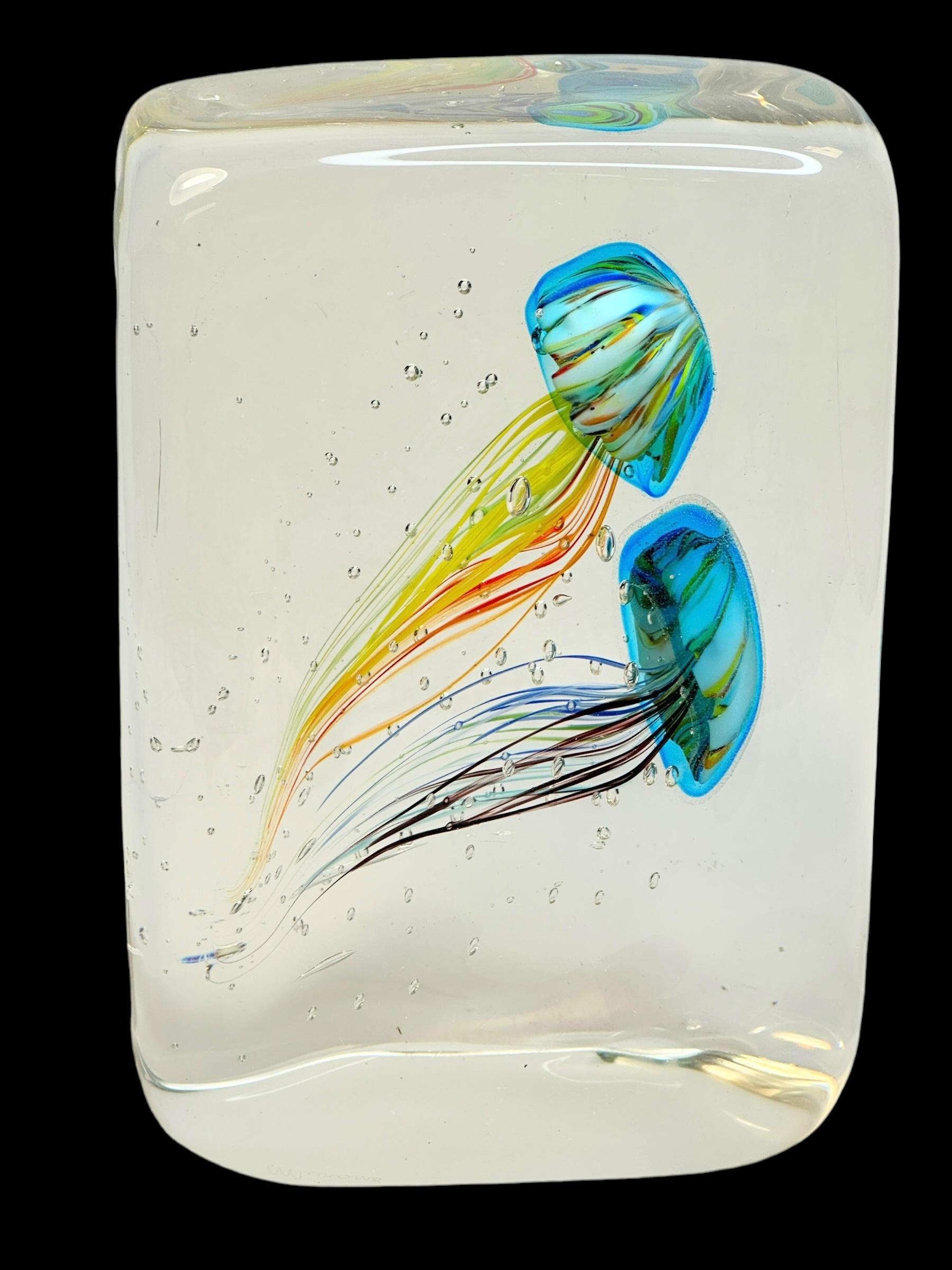 Atemberaubendes großes Aquarium aus italienischem Murano-Kunstglas mit zwei Jelly-Fischen, signiert 8