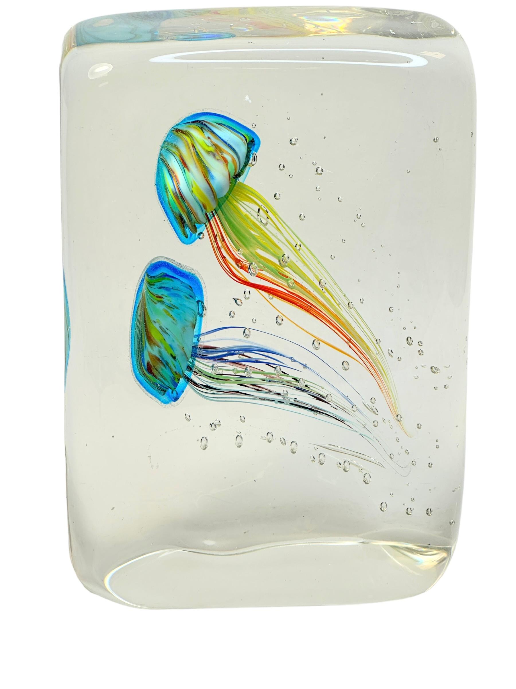 Hand-Crafted Stunning Large Two Jelly Fish Murano Italian Art Glass Aquarium, signed For Sale