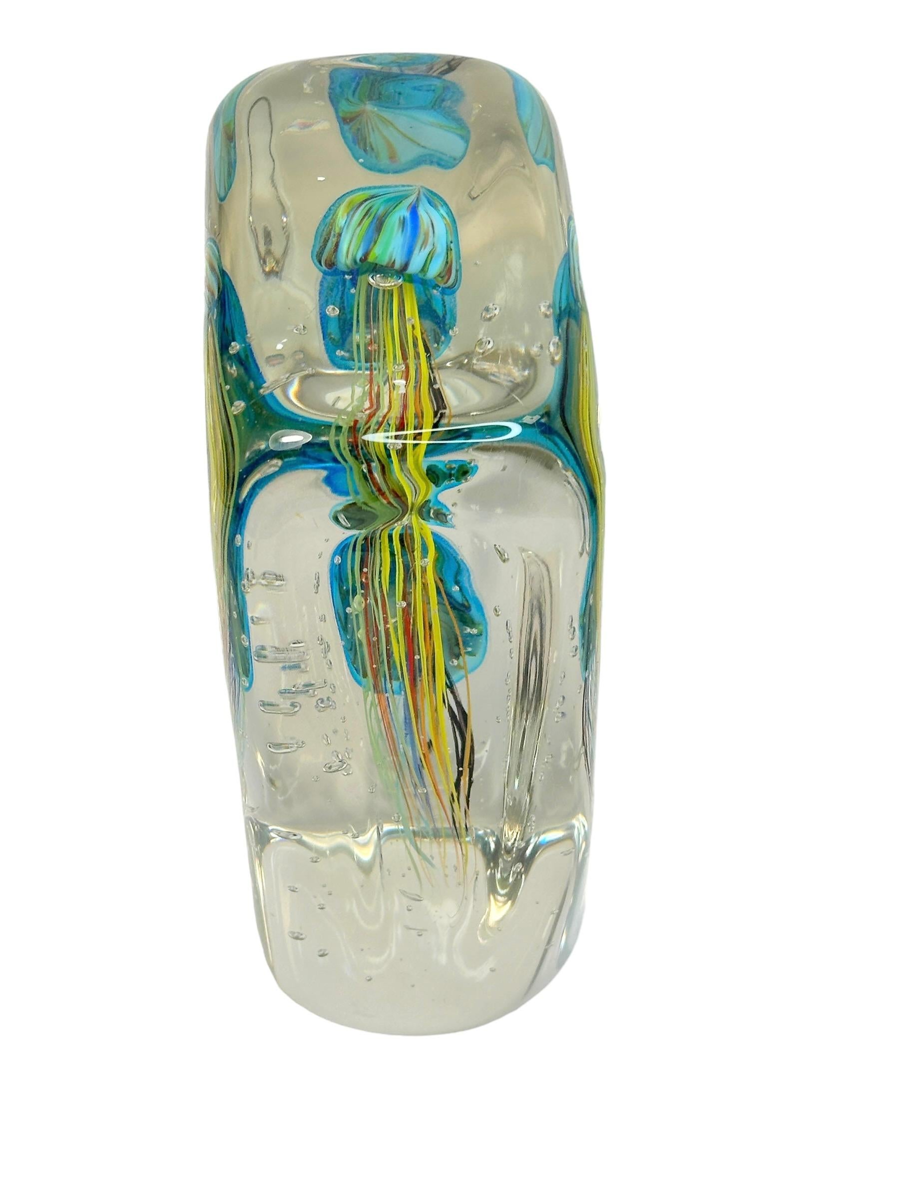 Late 20th Century Stunning Large Two Jelly Fish Murano Italian Art Glass Aquarium, signed For Sale
