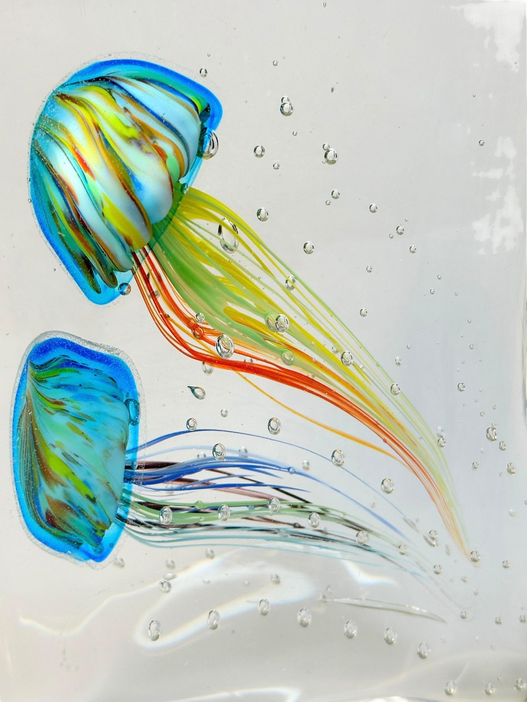 Stunning Large Two Jelly Fish Murano Italian Art Glass Aquarium, signed For Sale 1