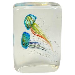 Used Stunning Large Two Jelly Fish Murano Italian Art Glass Aquarium, signed