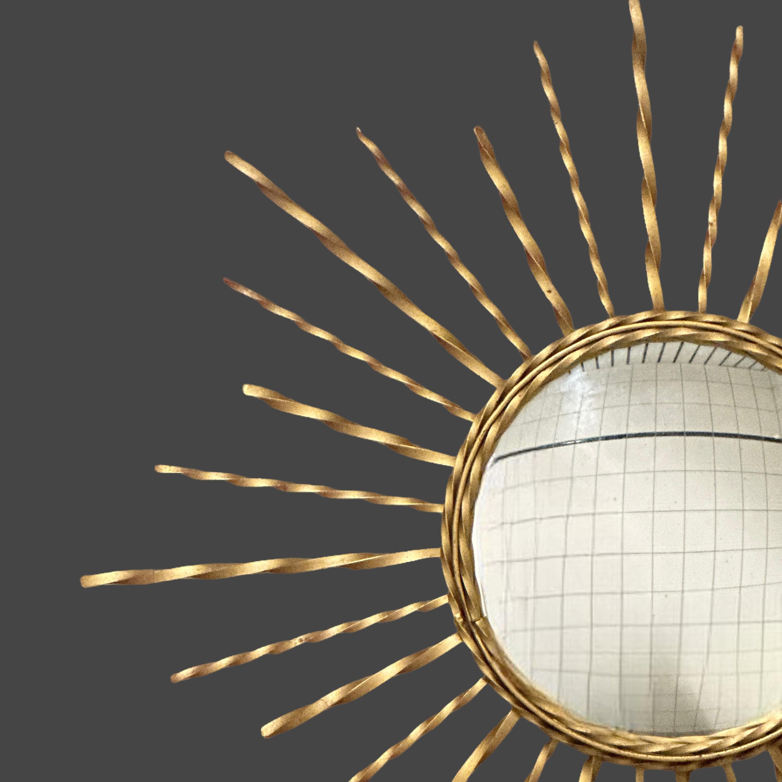 Stunning Large Vallauris Style Starburst Sunburst Convex Mirror Wall Lamp 1950s For Sale 3