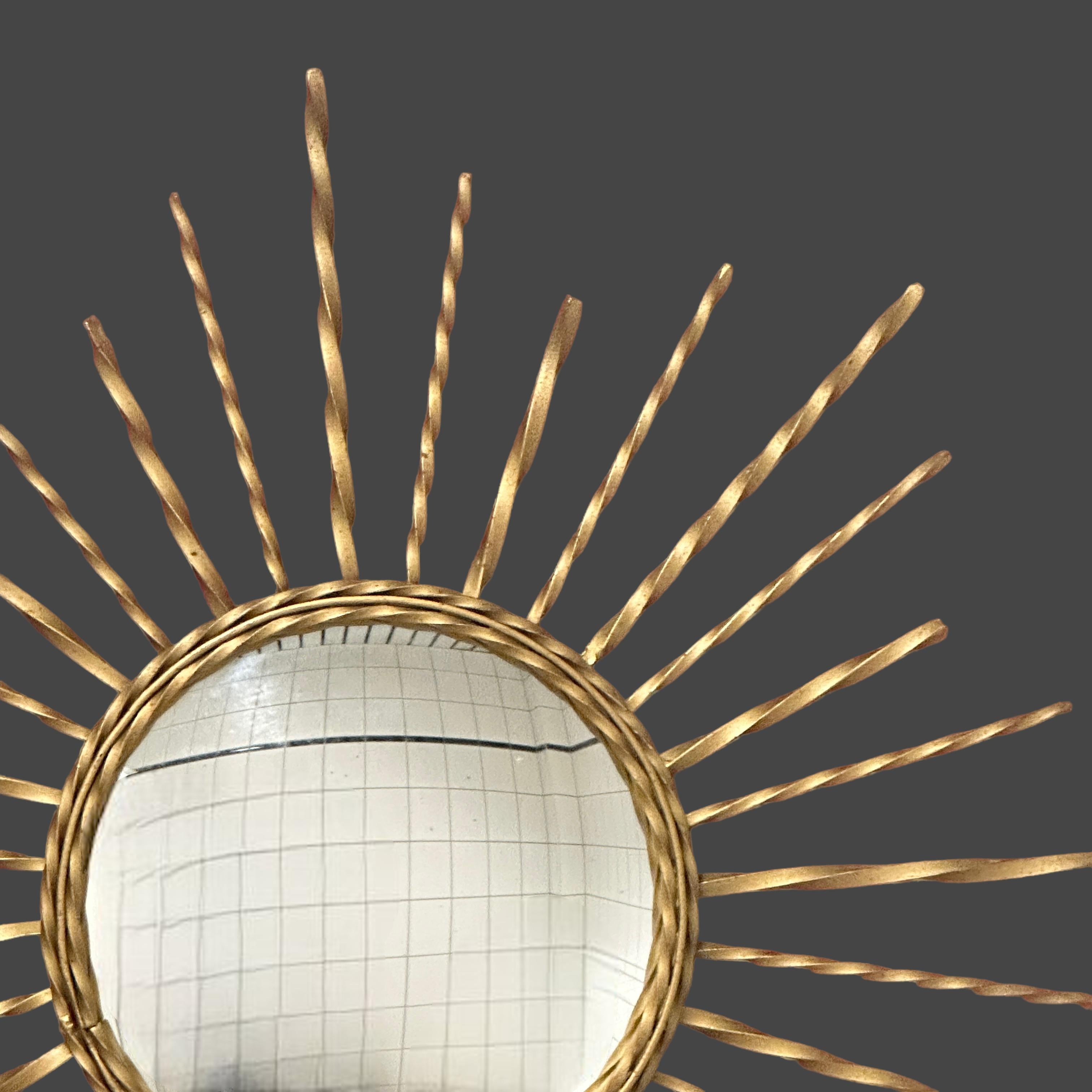 Stunning Large Vallauris Style Starburst Sunburst Convex Mirror Wall Lamp 1950s For Sale 7