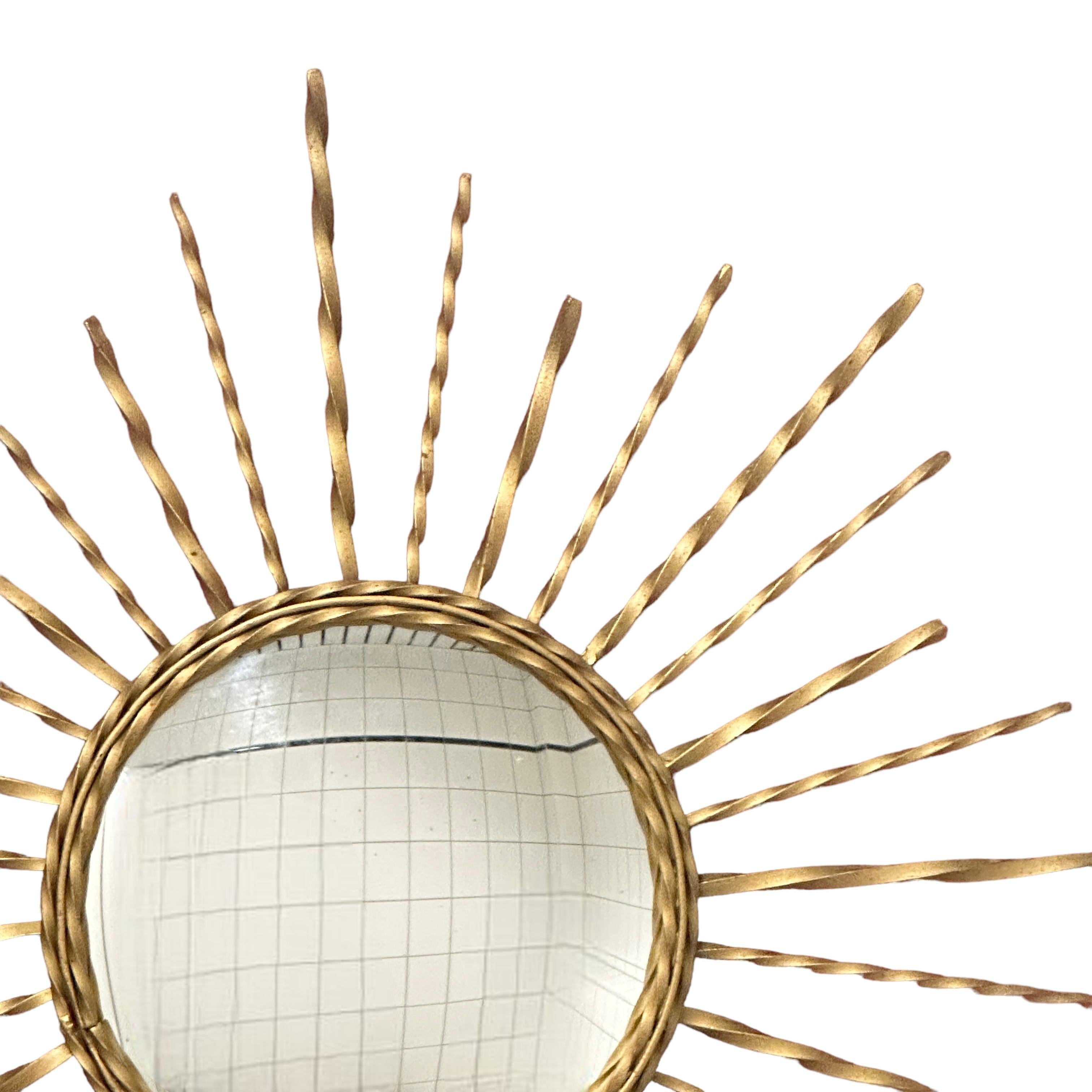 Hollywood Regency Stunning Large Vallauris Style Starburst Sunburst Convex Mirror Wall Lamp 1950s For Sale
