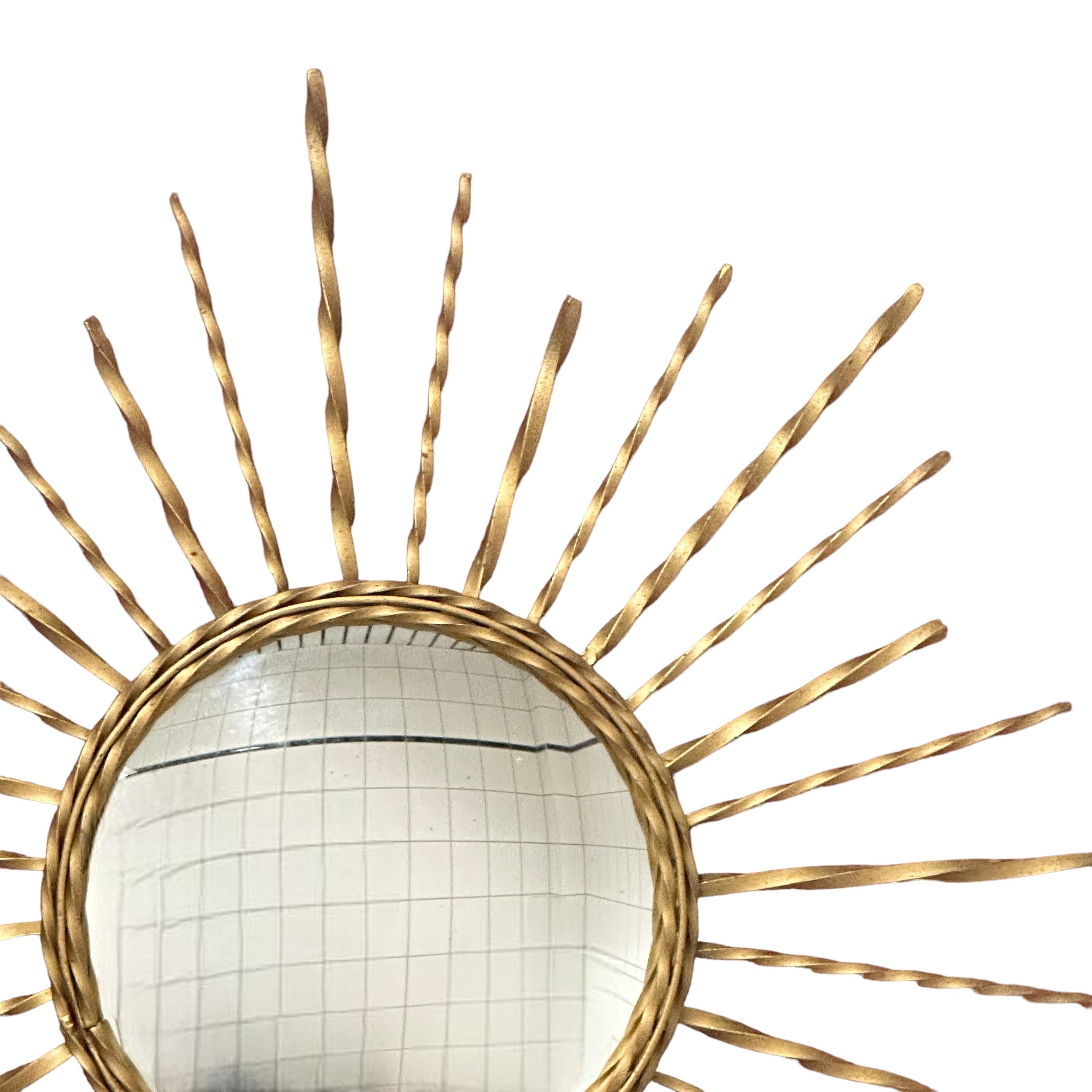Metal Stunning Large Vallauris Style Starburst Sunburst Convex Mirror Wall Lamp 1950s For Sale