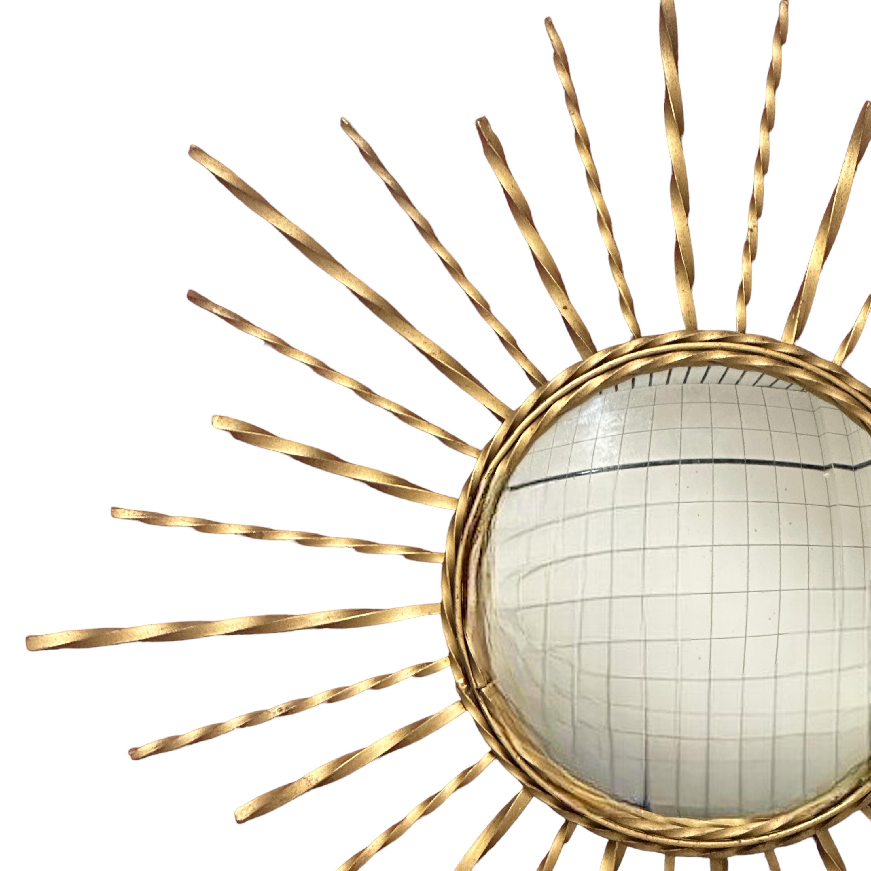 Stunning Large Vallauris Style Starburst Sunburst Convex Mirror Wall Lamp 1950s For Sale 1