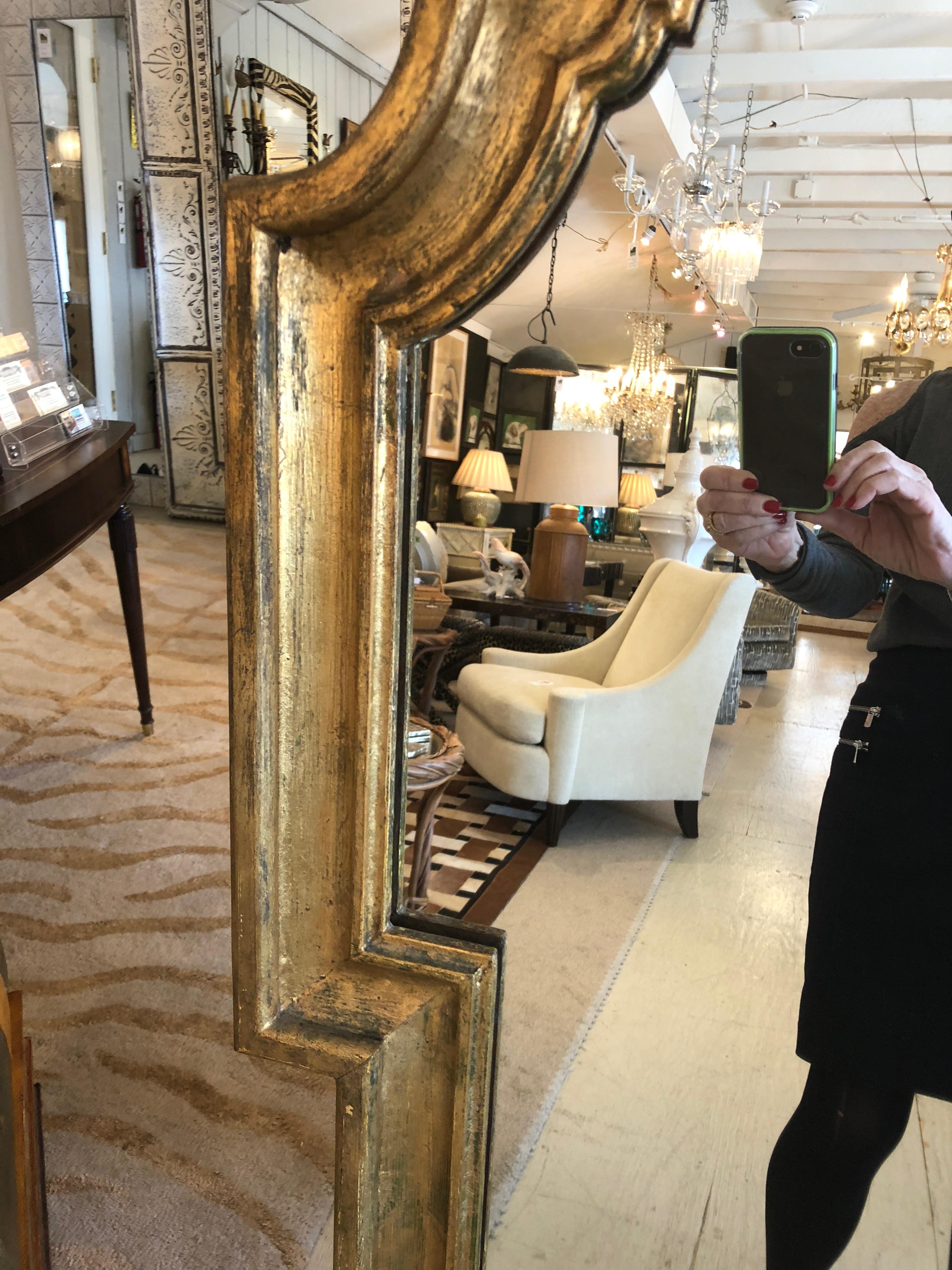 Stunning Large Vertical Lemon Giltwood Mirror in Keyhole Shape In Excellent Condition In Hopewell, NJ
