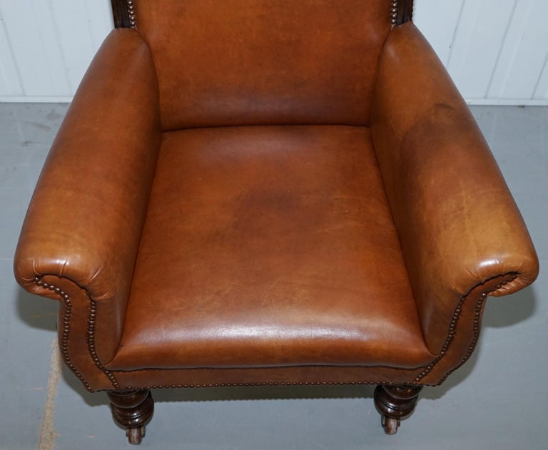 Stunning Large Victorian Library Reading Armchair Aged Brown Leather Mahogany at 1stDibs