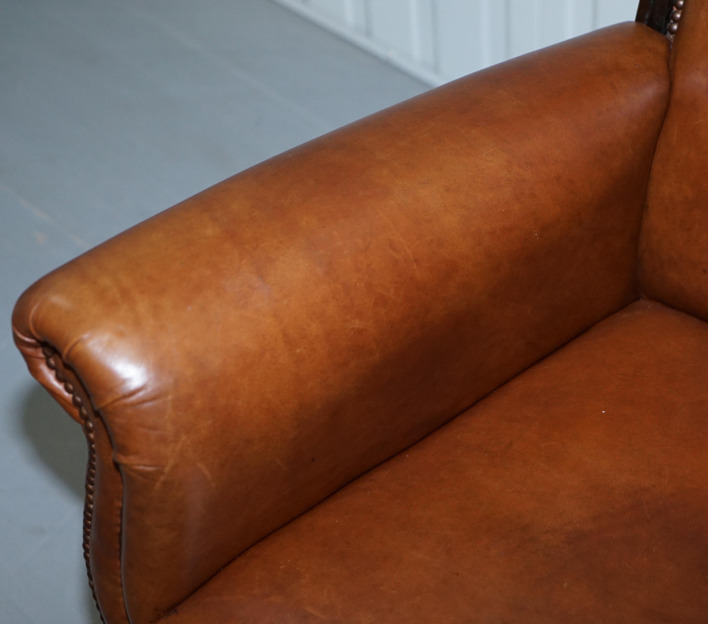 19th Century Stunning Large Victorian Library Reading Armchair Aged Brown Leather Mahogany