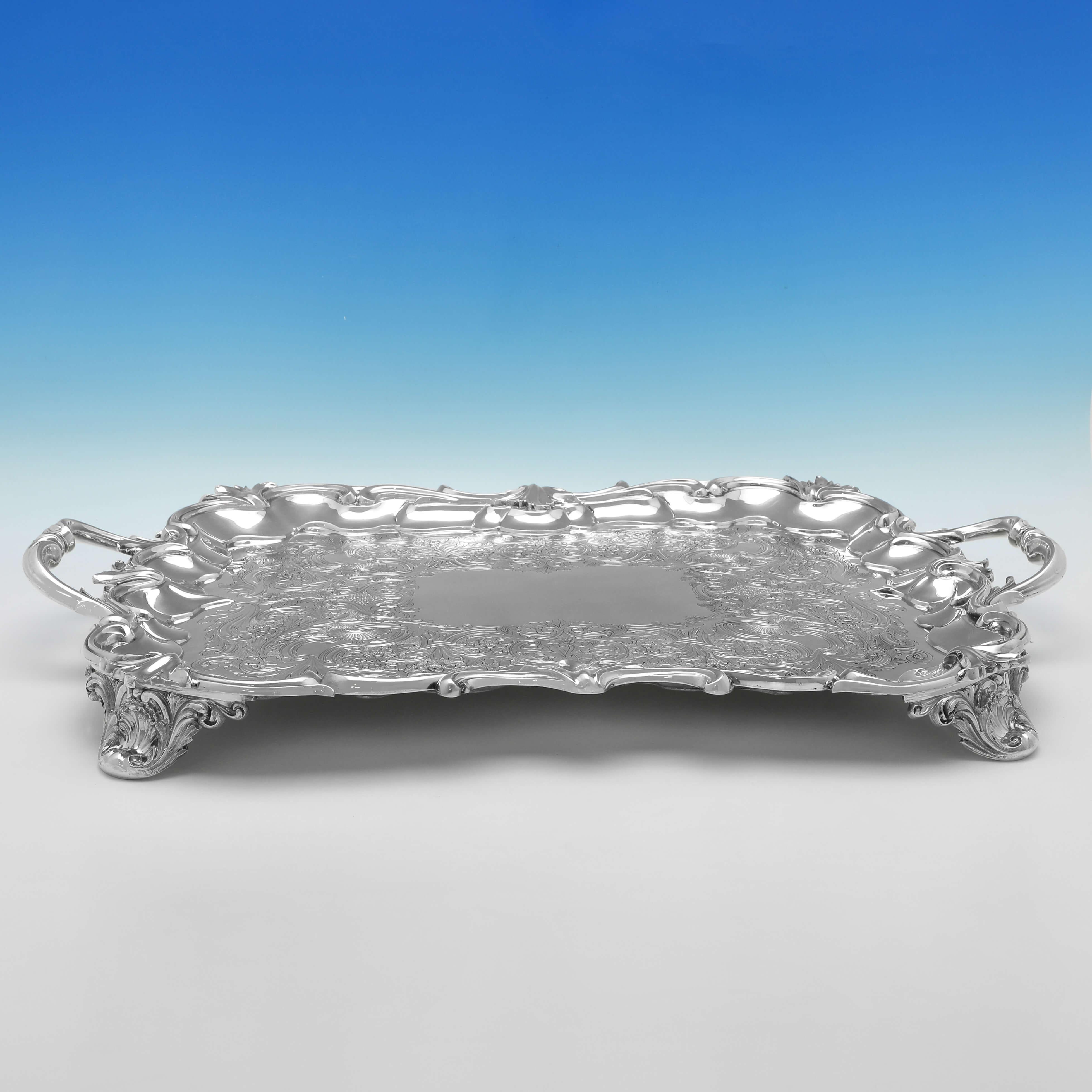 English Stunning & Large Victorian Sterling Silver Tray - Barnards 1838 For Sale